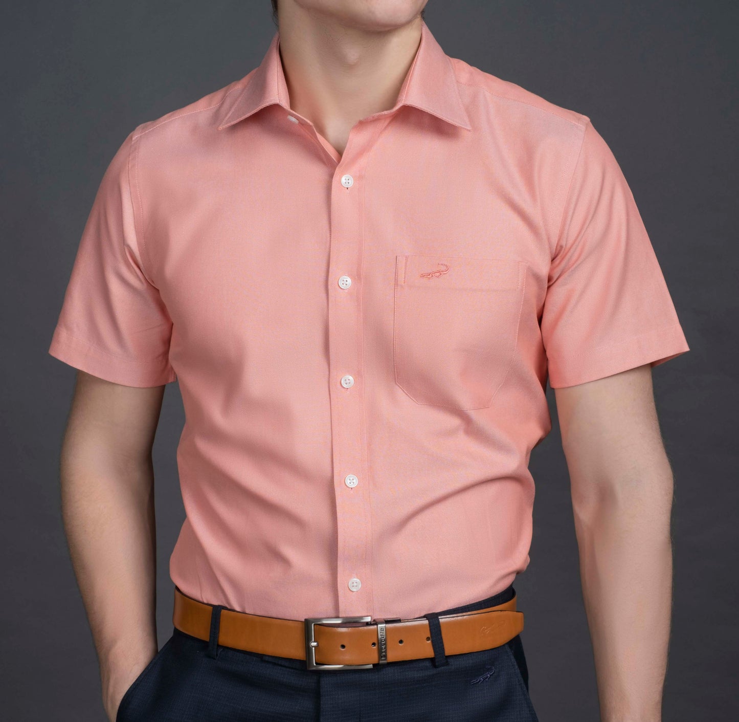 Slim Fit Short sleeves-Formal Shirts  - Coral