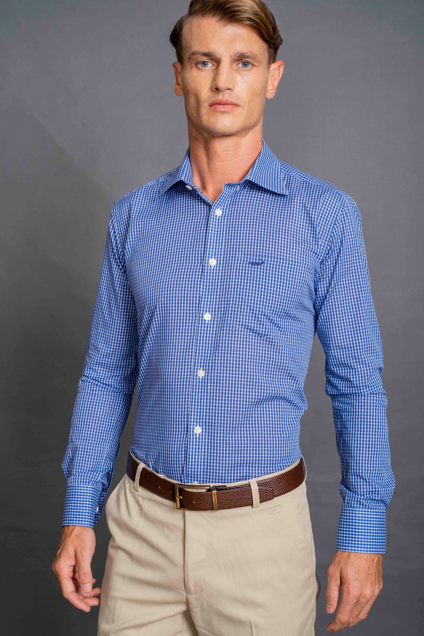 Slim Fit Long sleeves-Formal Shirts-Ampro Blue