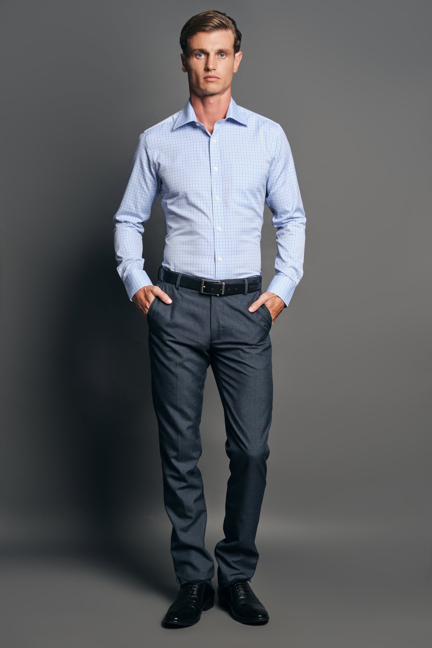 Slim Fit Long sleeves-Formal Shirts-Vista Blue