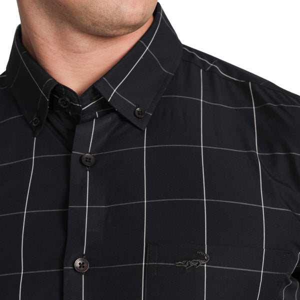 Half Sleeves Turned Down Collar Plain Button Closure Shirt main image 0