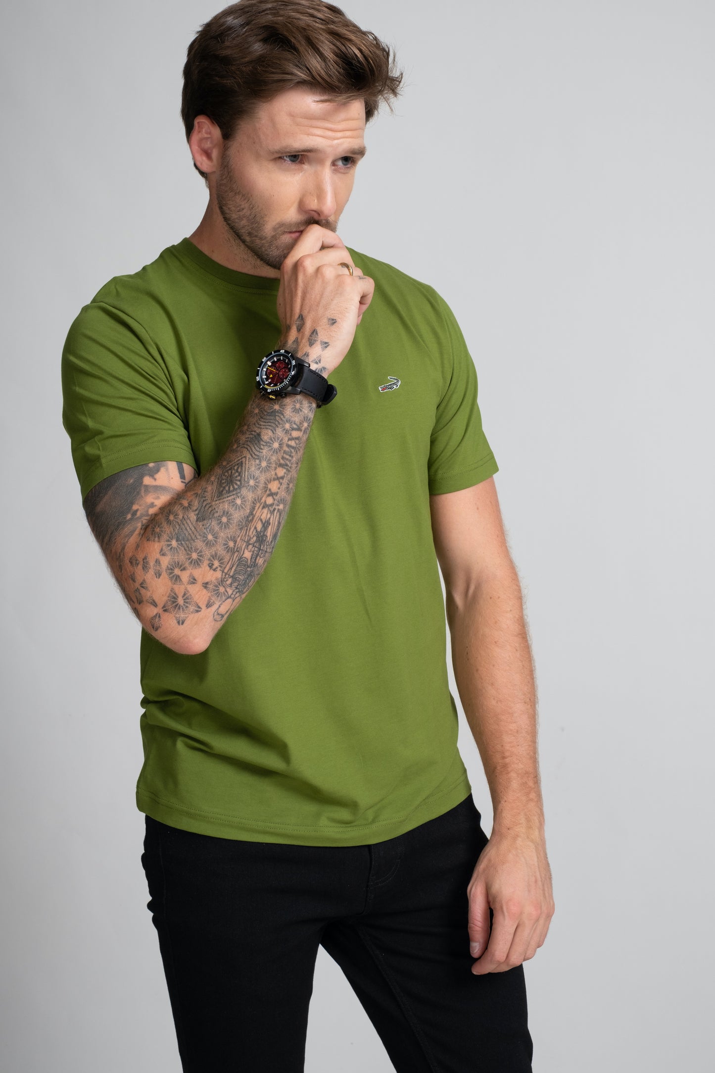 Classic Fit Short sleeves-CasualCrew Neck - Grass Hopper