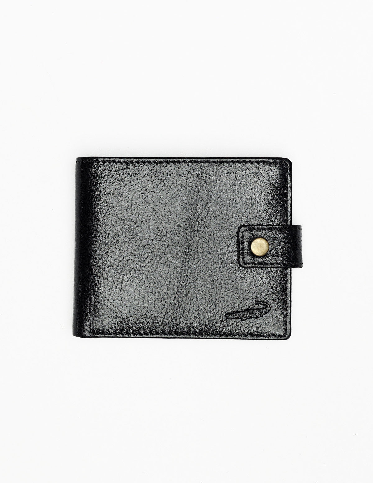 Bifold Leather Wallet with snap closure and ID flap - Black