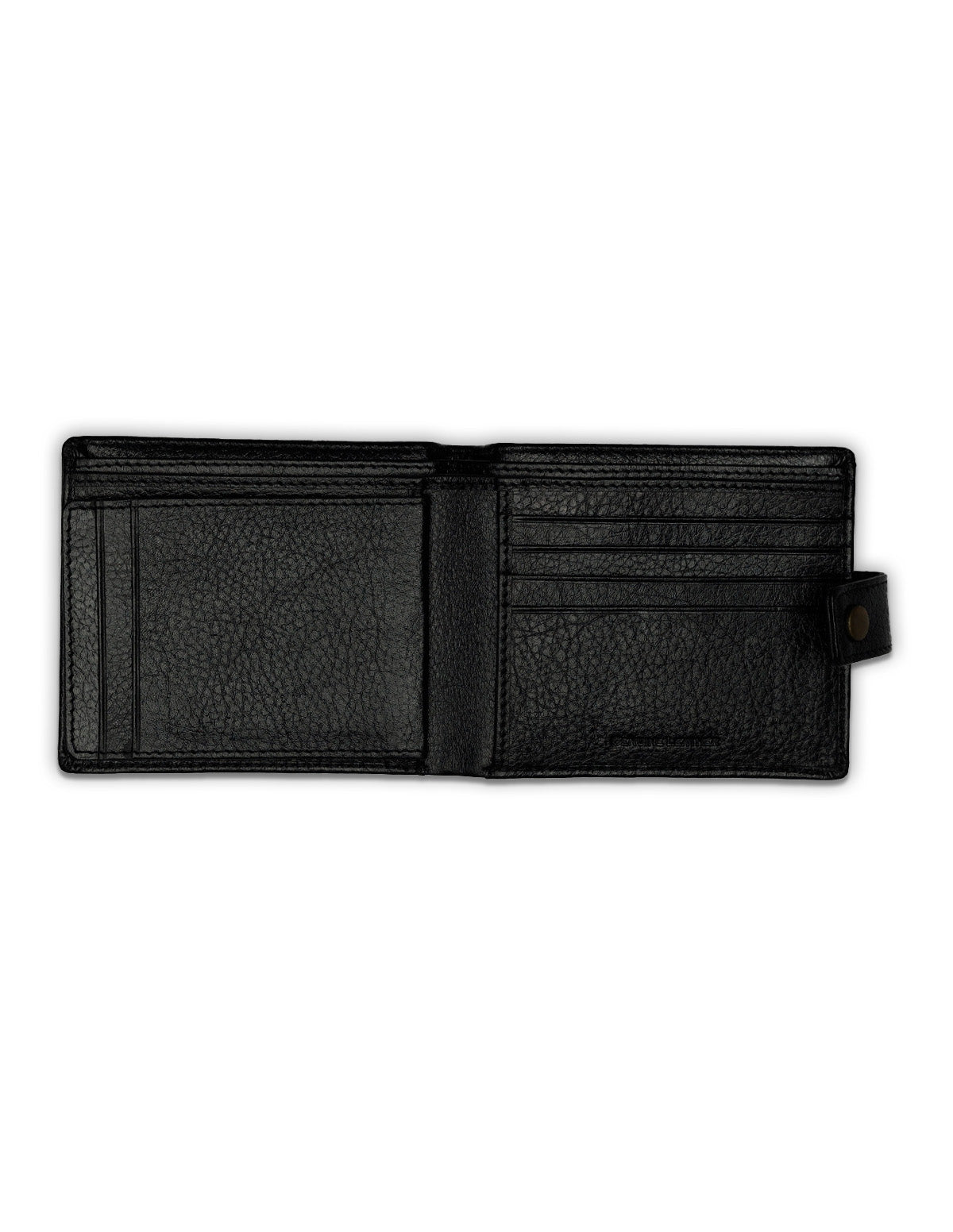 Bifold Leather Wallet with snap closure and ID flap - Black