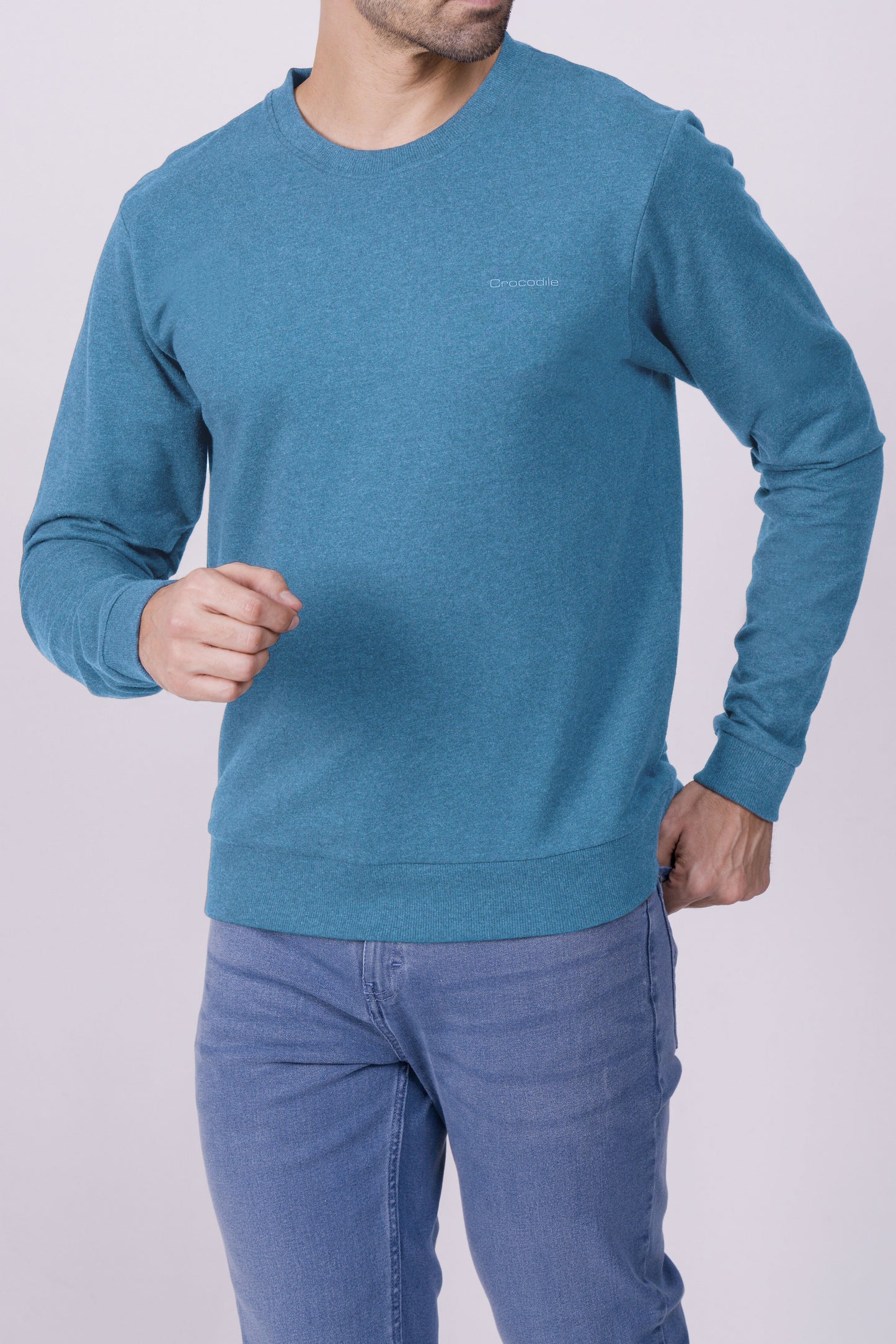 Crocodile Crew Neck Classic Sweater Storm Blue