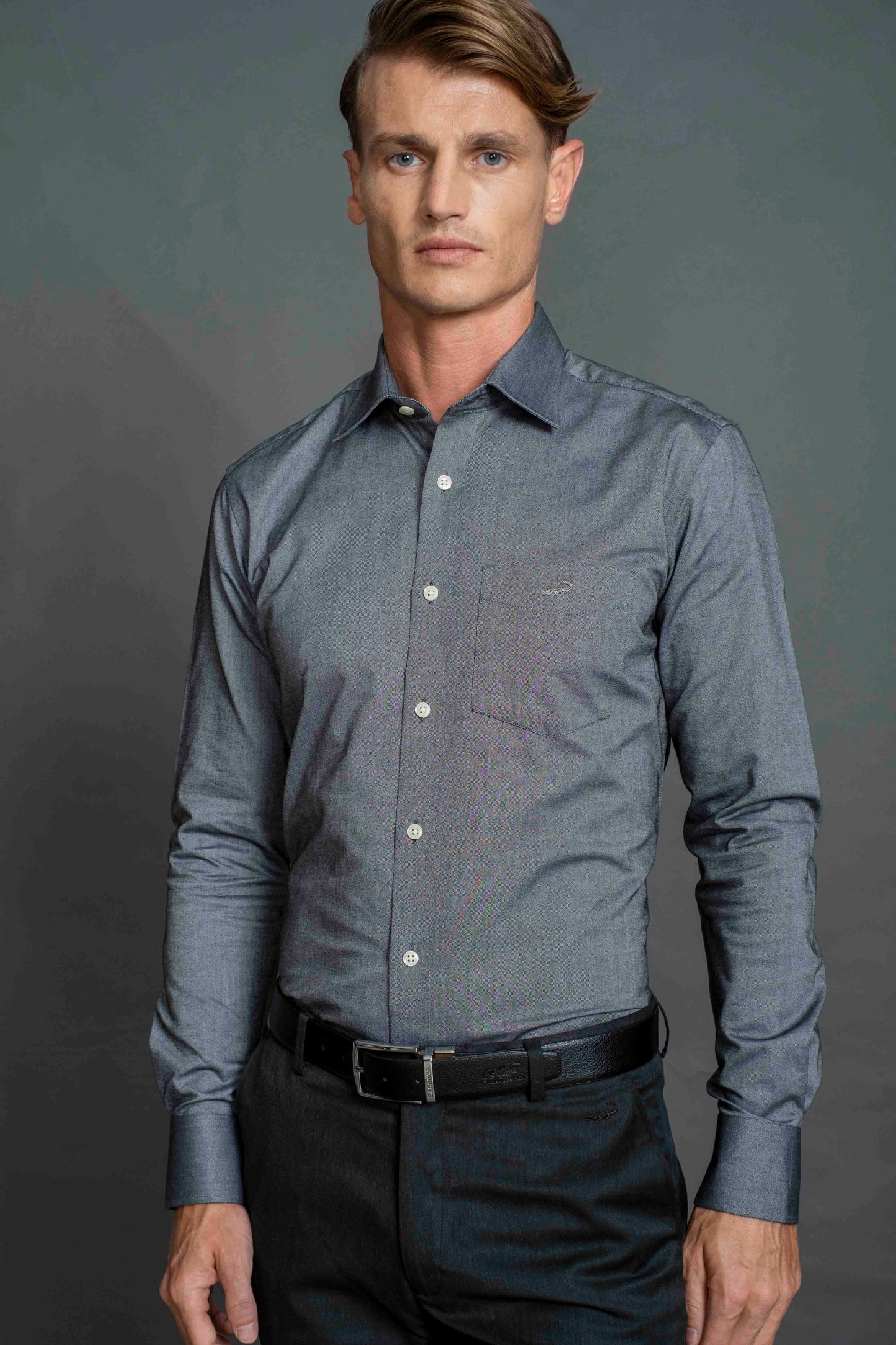 Slim Fit Long sleeves-Formal Shirts-Charcoal