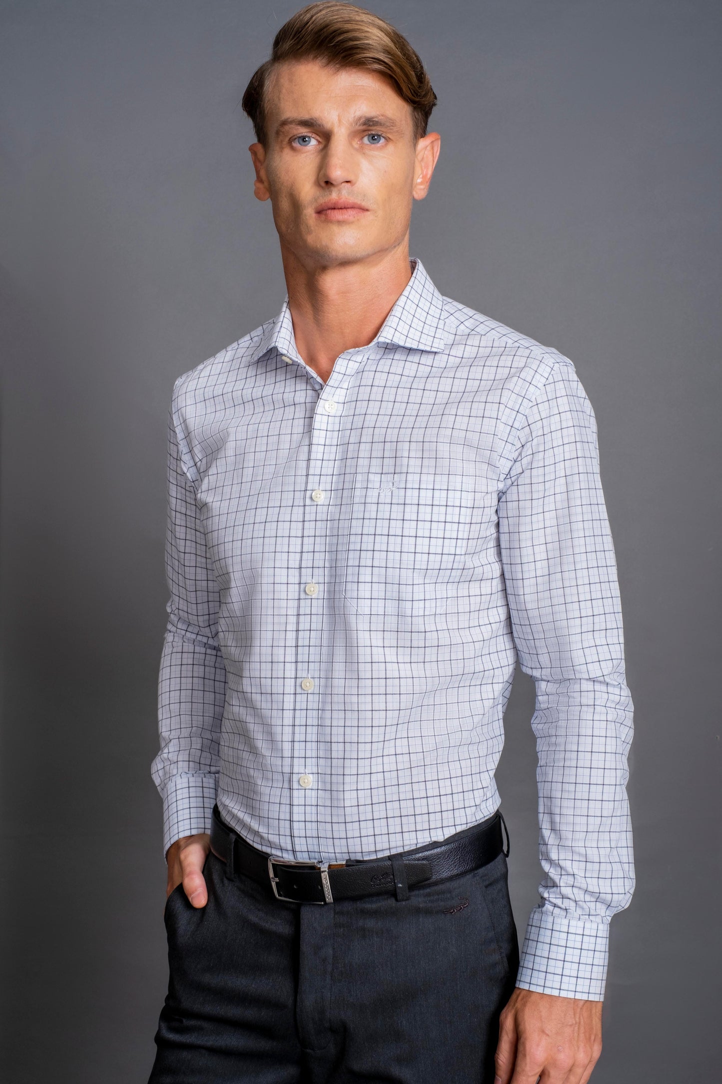 Slim Fit Long sleeves-Formal Shirts-Blue Wan