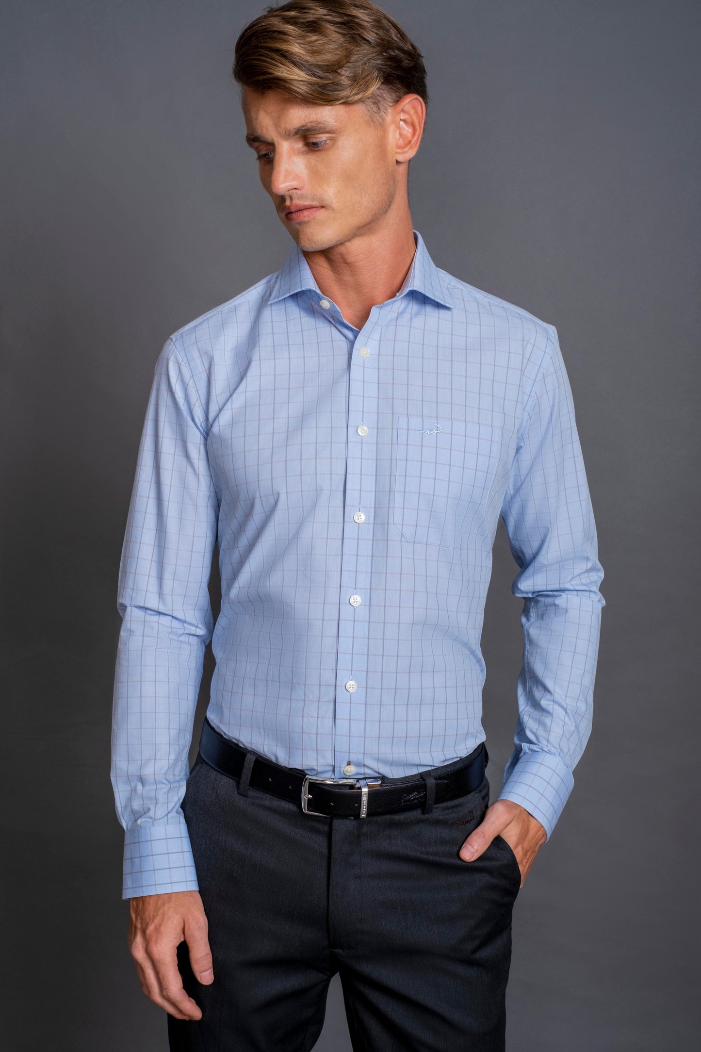 Slim Fit Long sleeves-Formal Shirts-Blue Cashmere