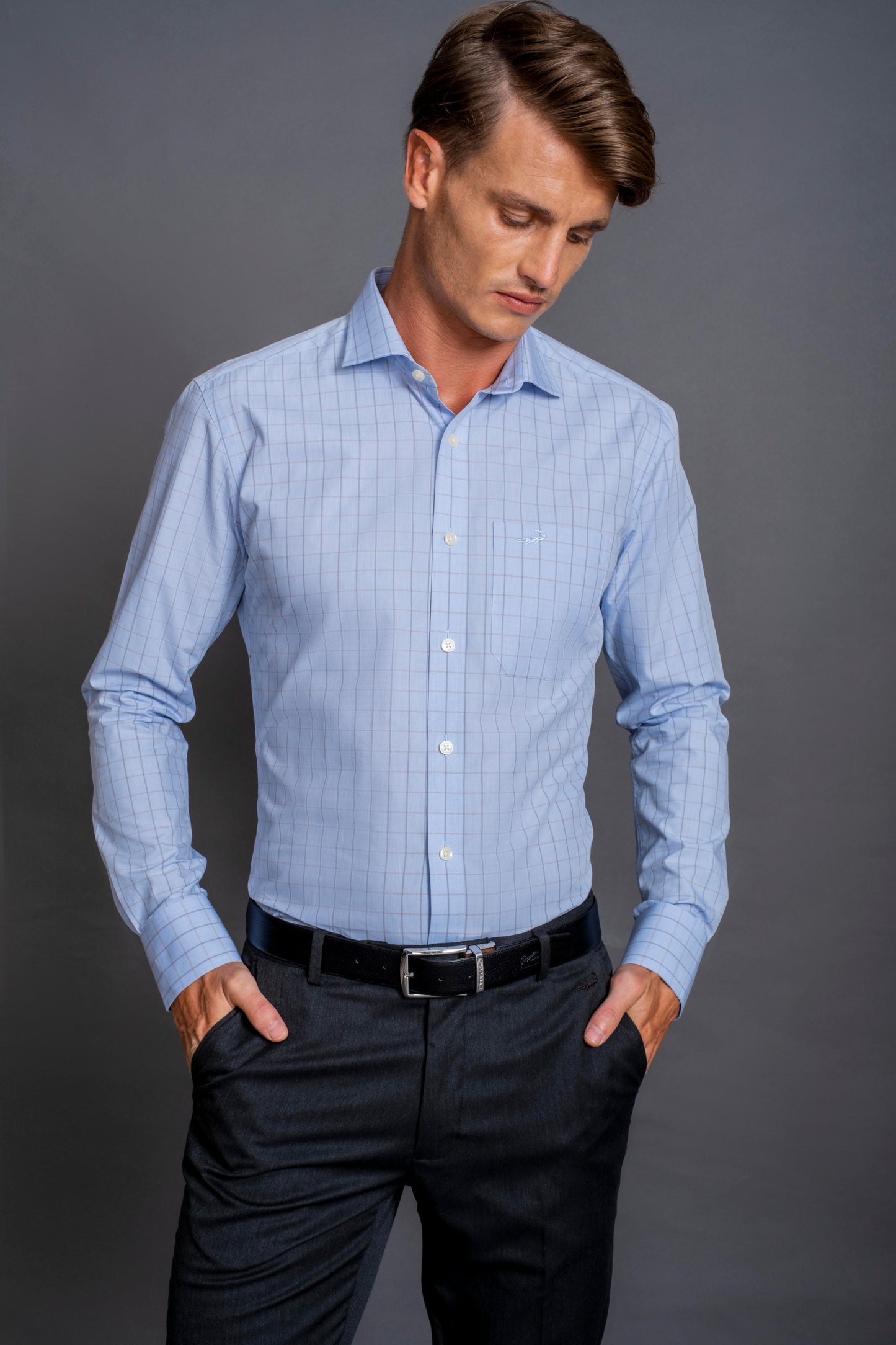 Slim Fit Long sleeves-Formal Shirts-Blue Cashmere