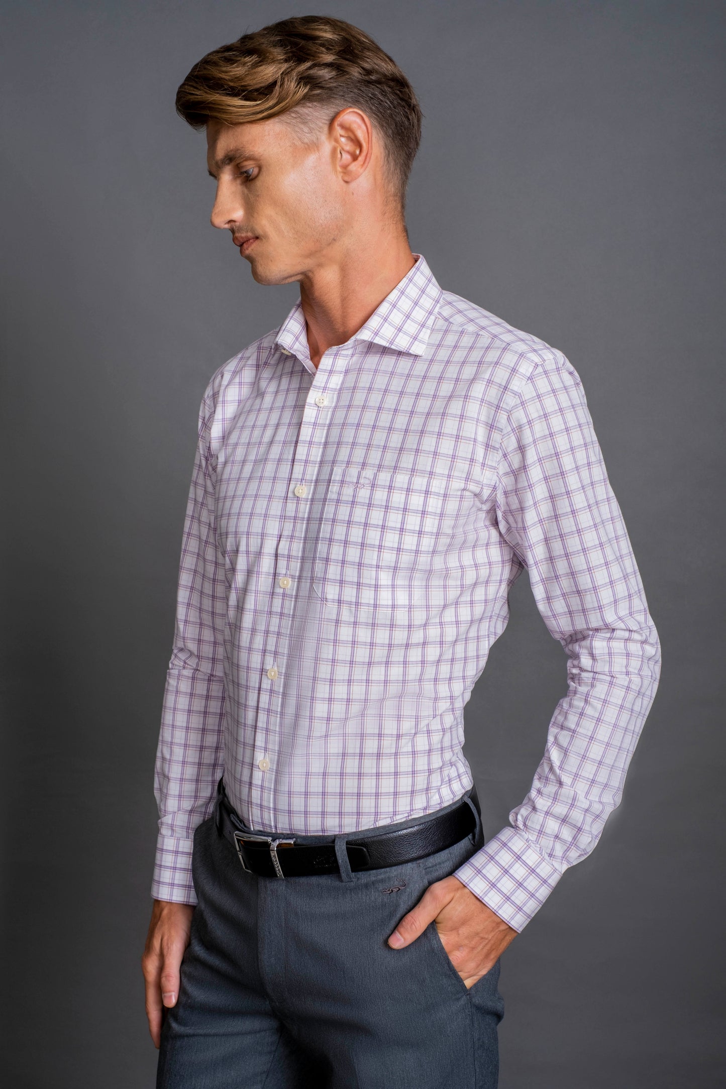 Slim Fit Long sleeves-Formal Shirts-Orchid Petal