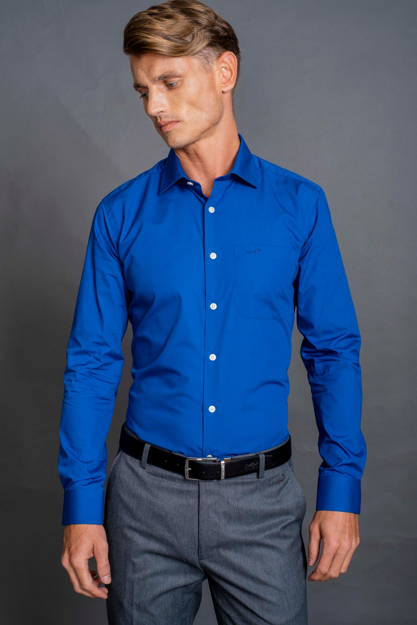 Slim Fit Long sleeves-Formal Shirts-Blue