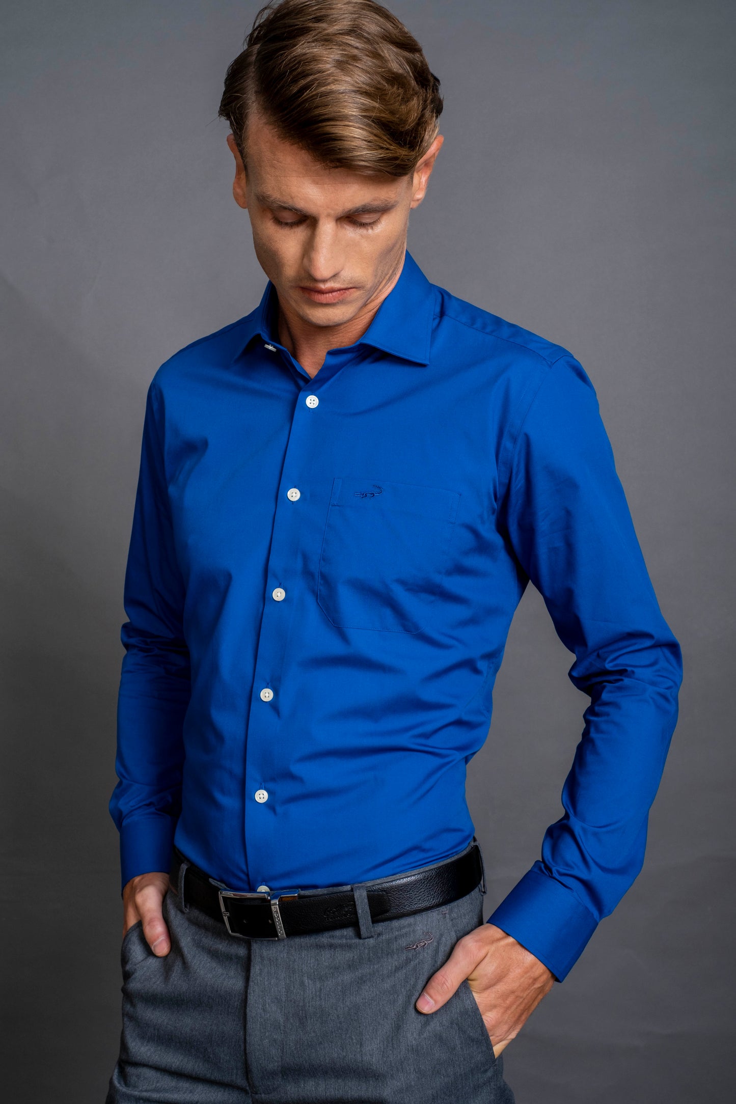 Slim Fit Long sleeves-Formal Shirts-Blue