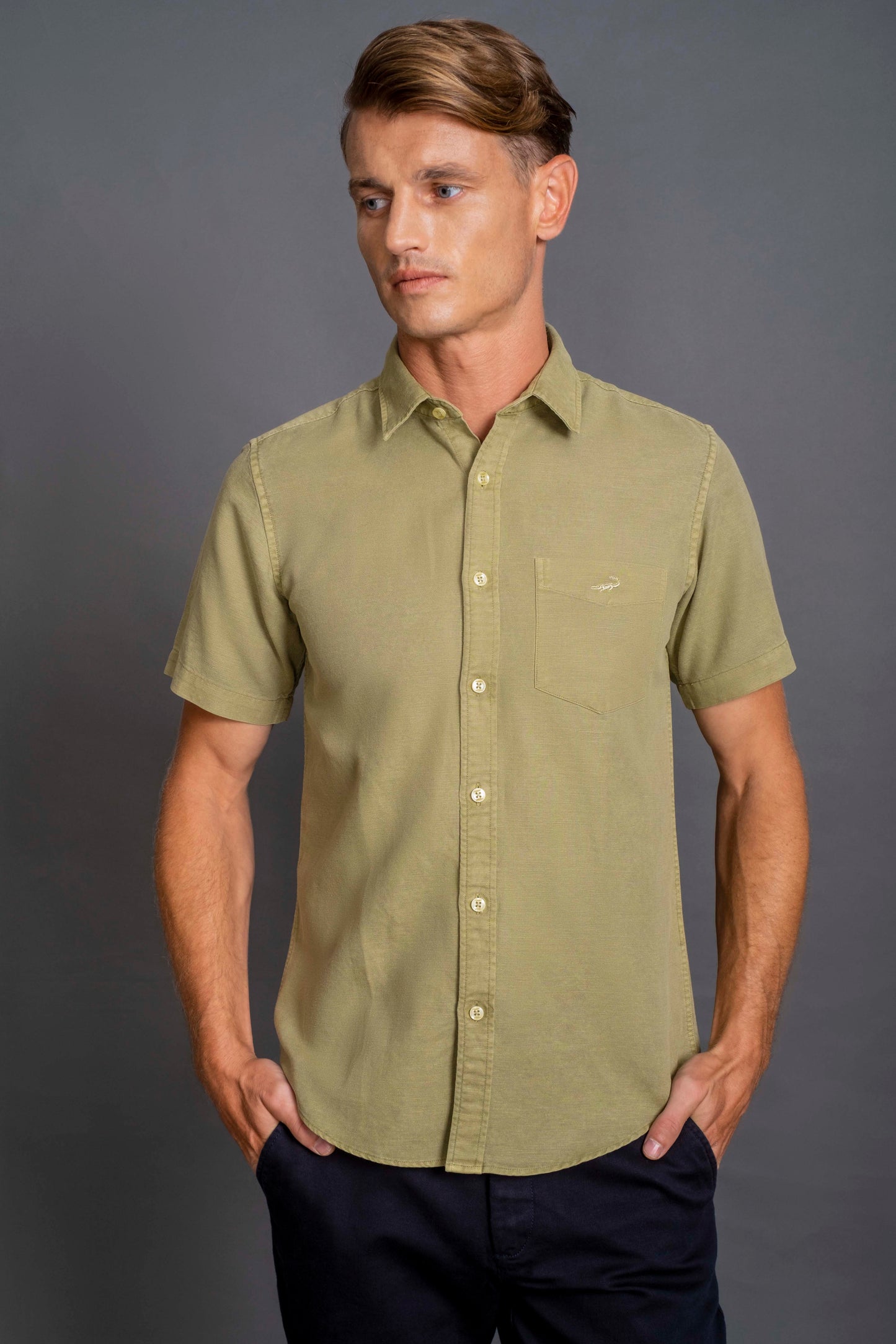 Short sleeves-Casual Shirts-Khaki