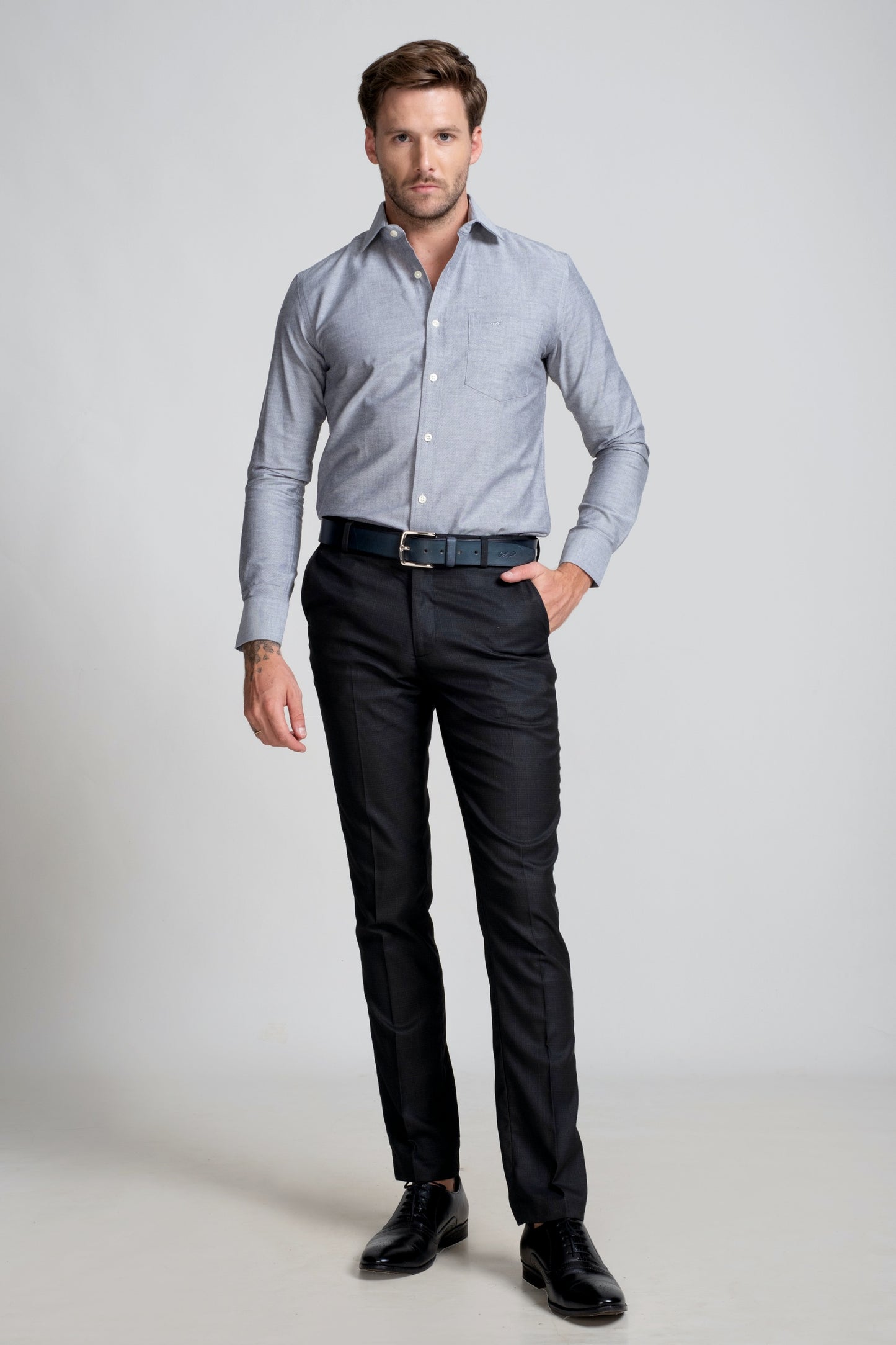 Slim Fit Long Sleeves-Formal Shirts  - Steel Grey