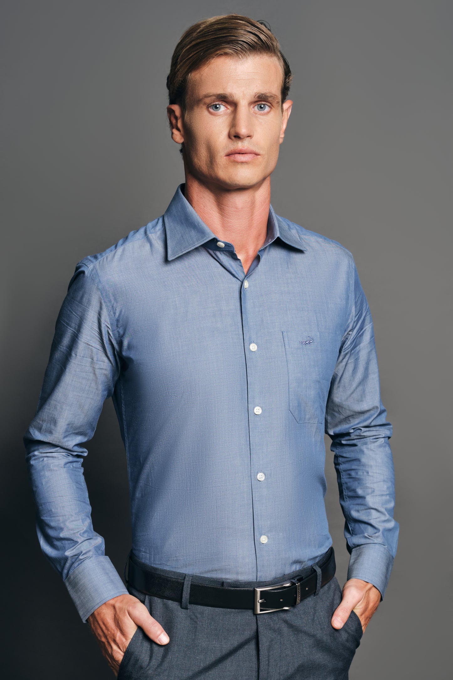 Slim Fit Long sleeves-Formal Shirts-Blue China