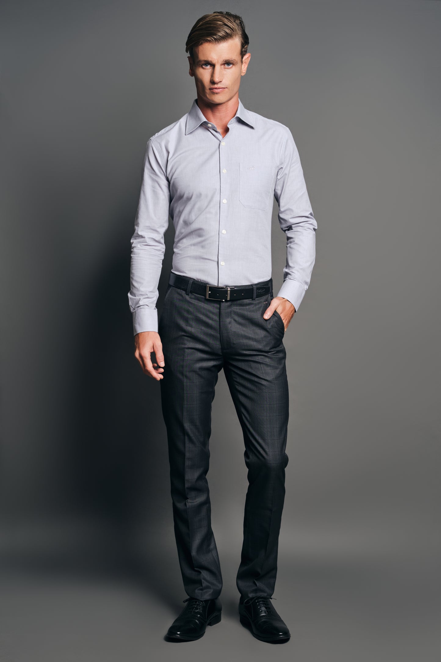 Slim Fit Long sleeves-Formal Shirts-Grey