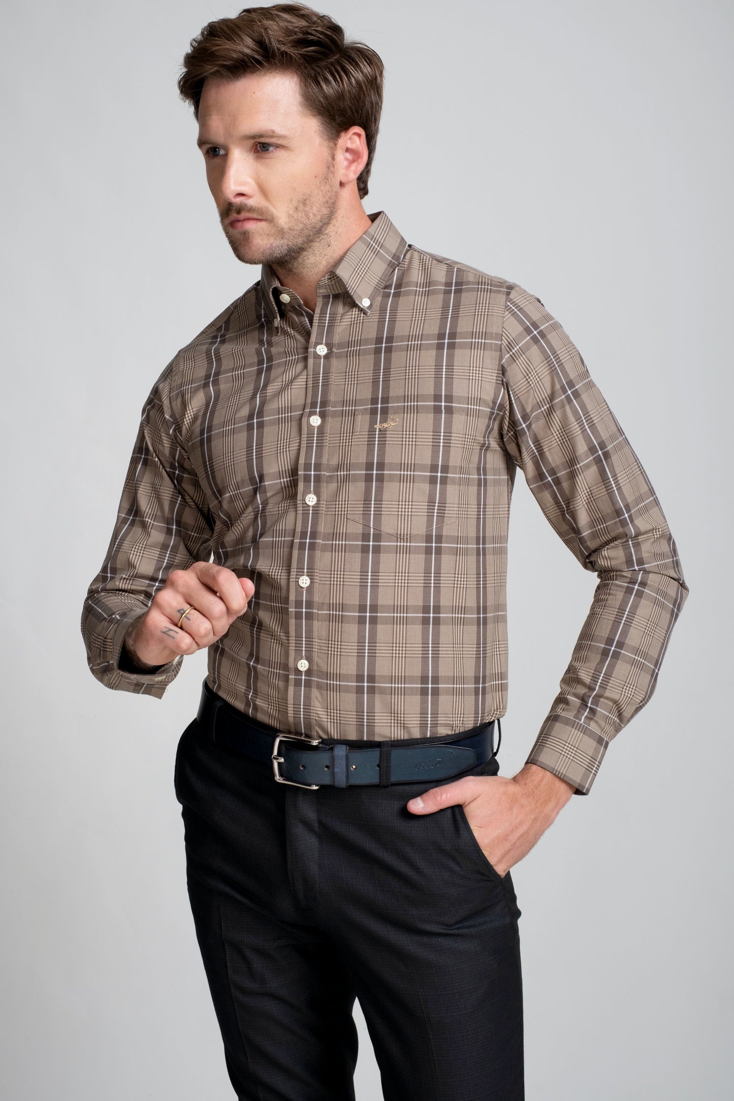 Sport Fit Long Sleeves-Casual Shirts  - Brown Amphora