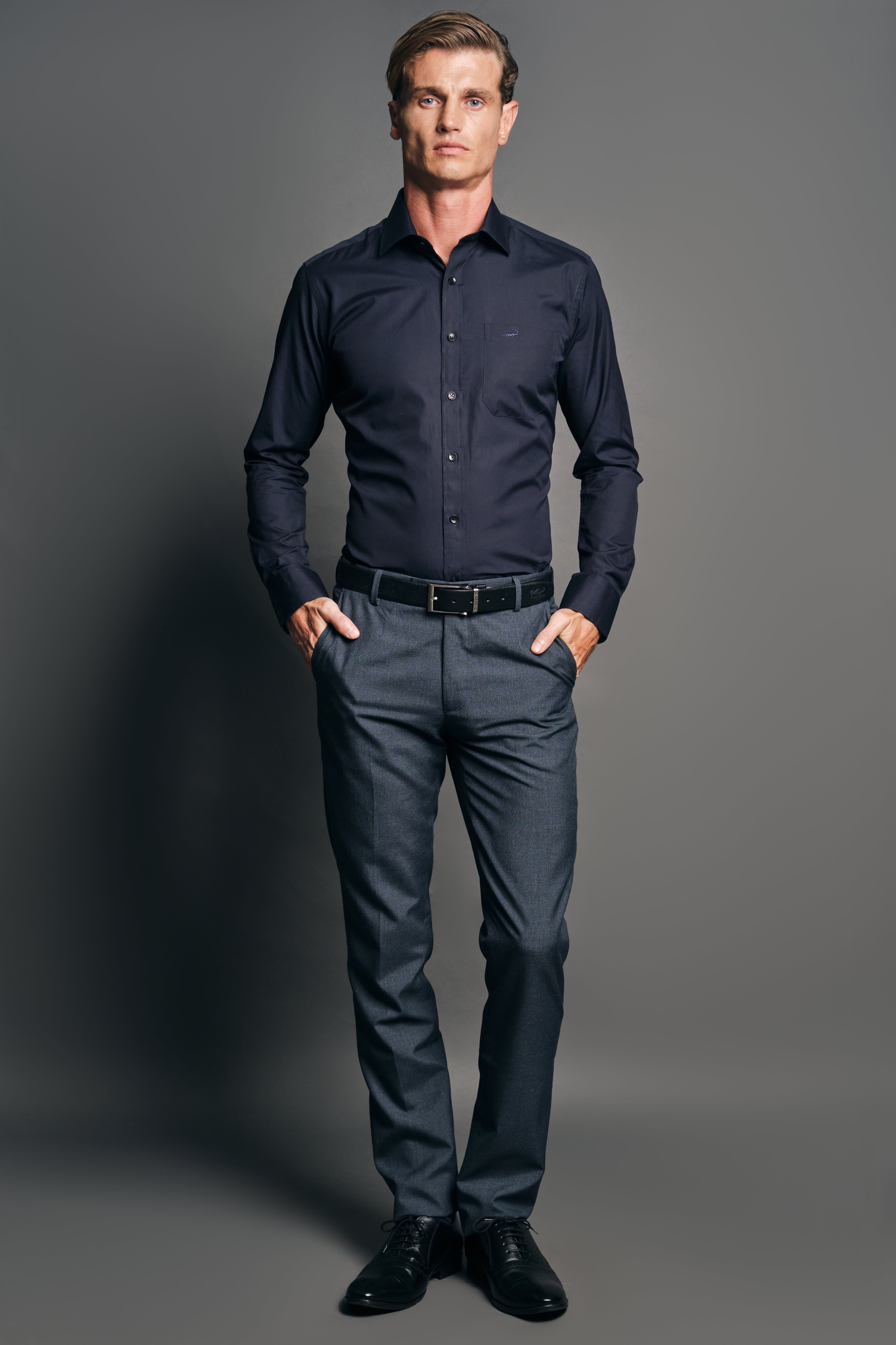 Slim Fit Long sleeves Casual Shirts Black Inck