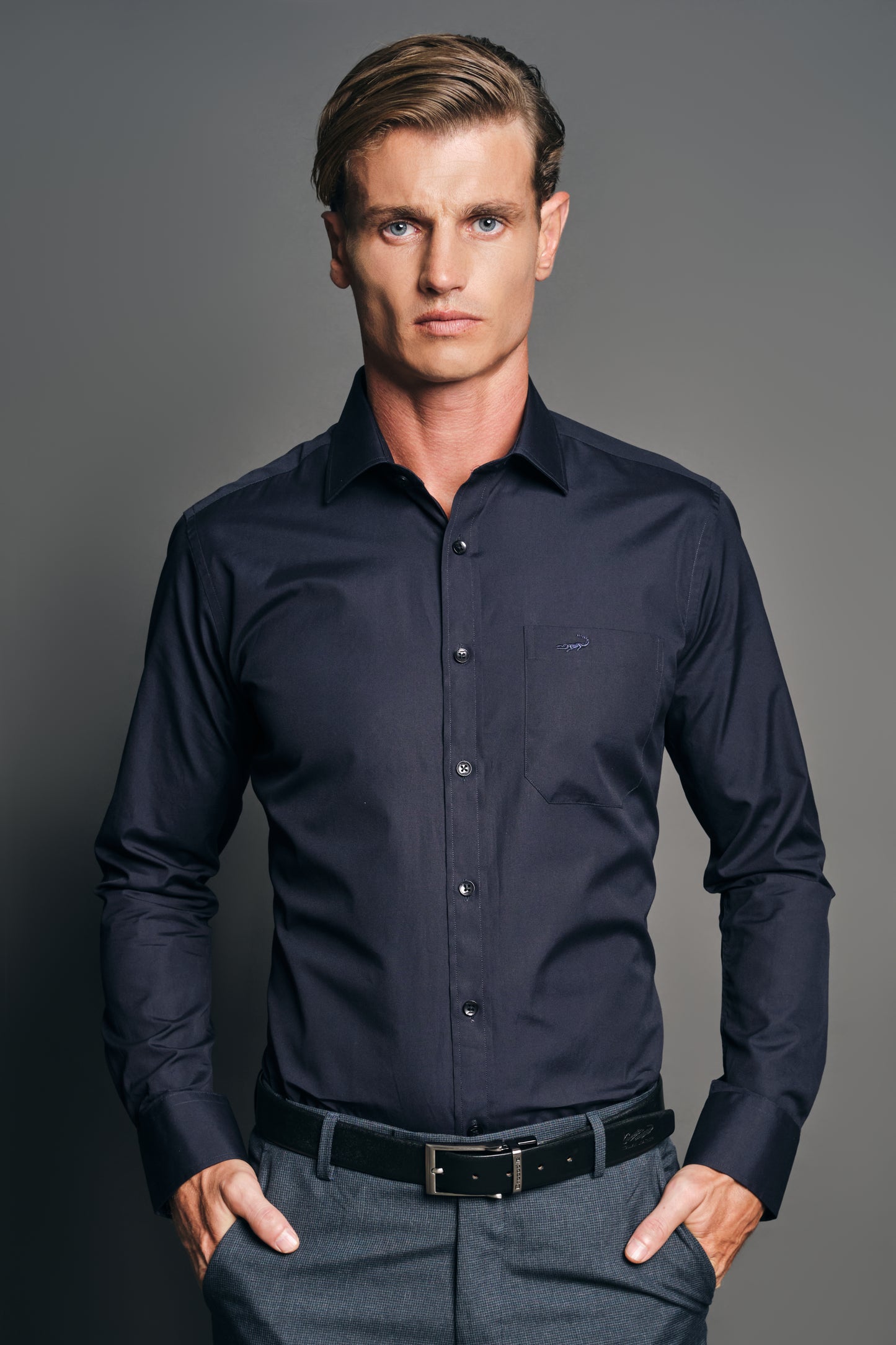 Slim Fit Long sleeves-Casual Shirts-Black Inck