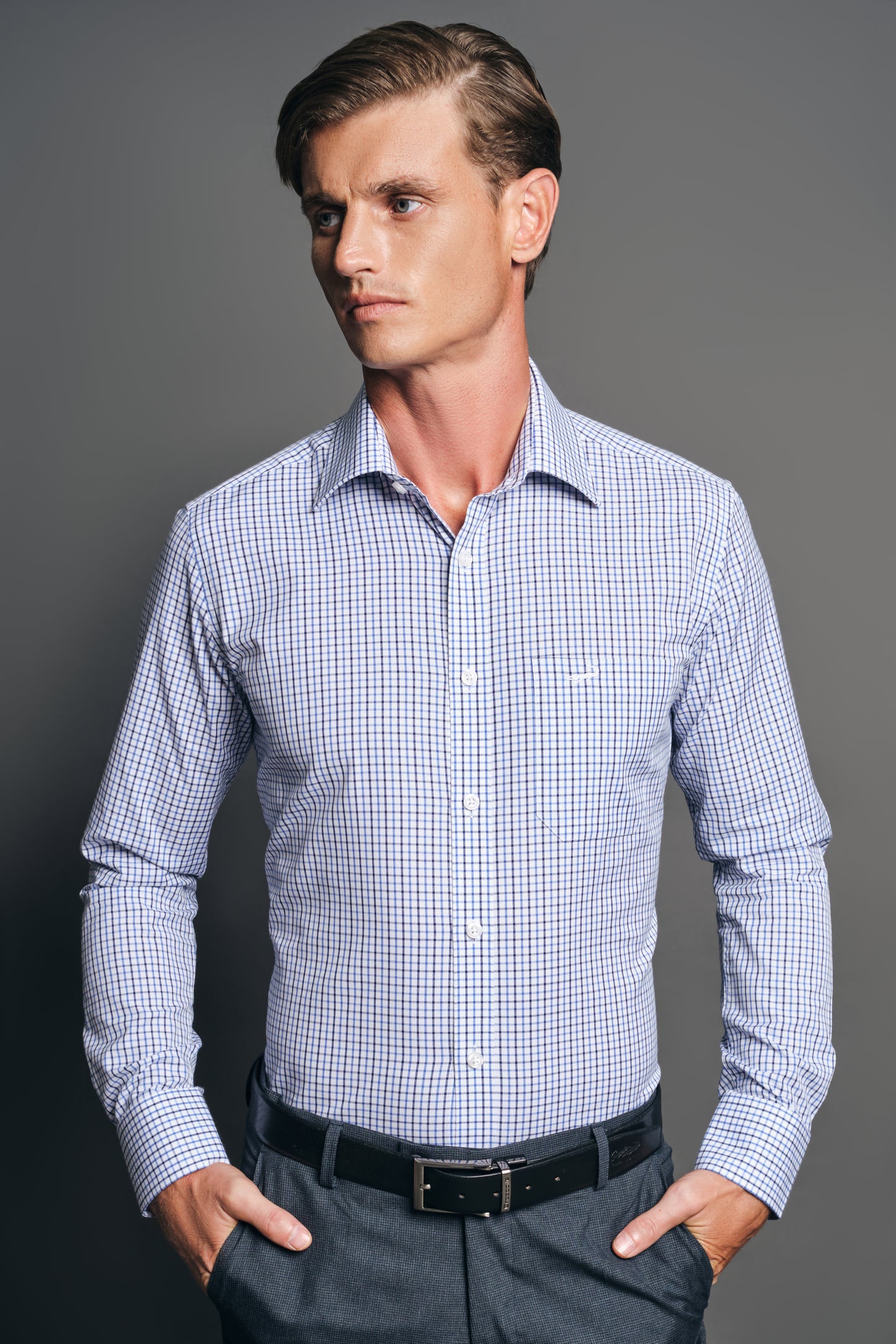 Slim Fit Long sleeves-Formal Shirts-TRUE Blue