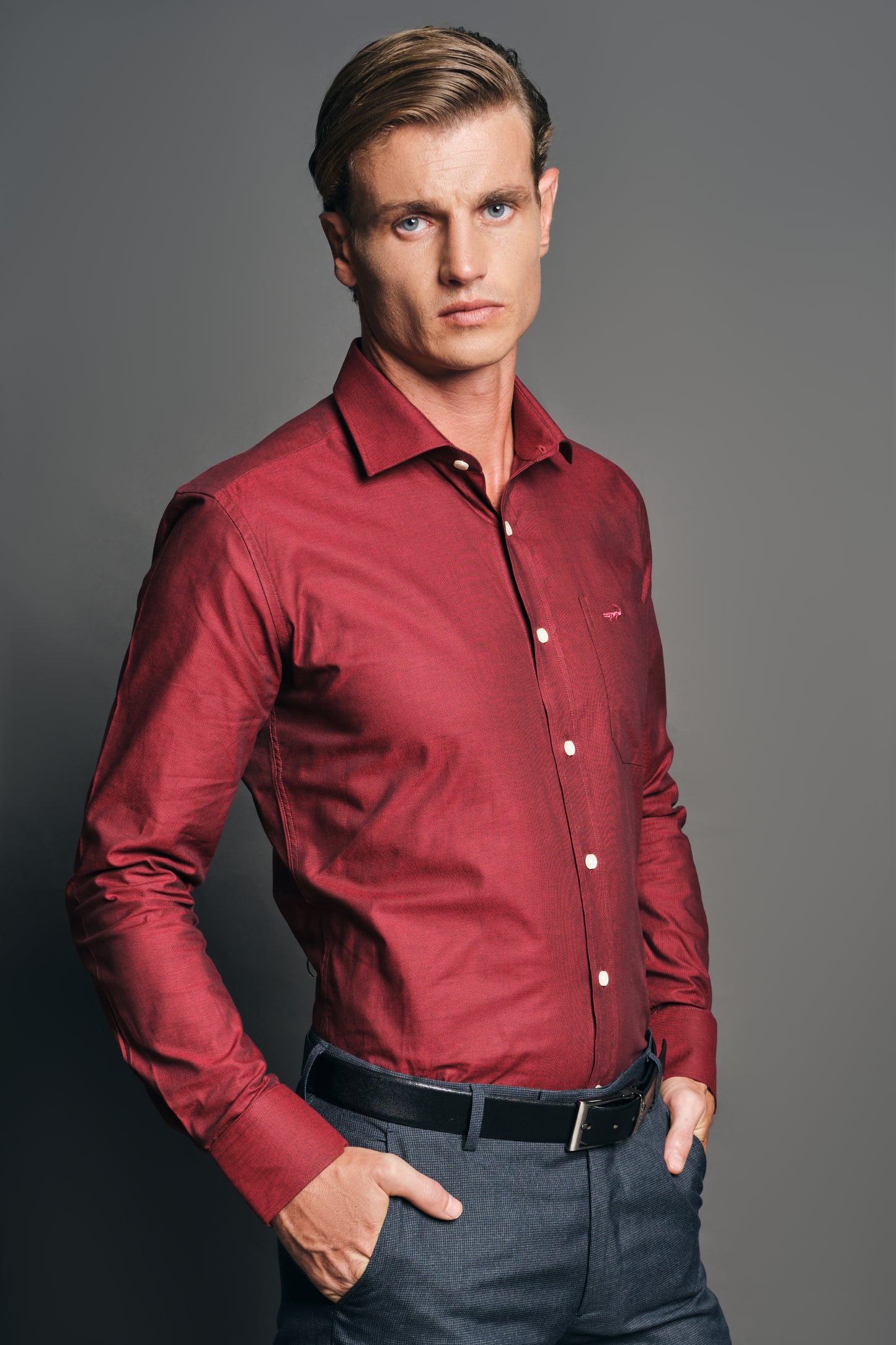 Slim Fit Long sleeves-Casual Shirts-Cardinal