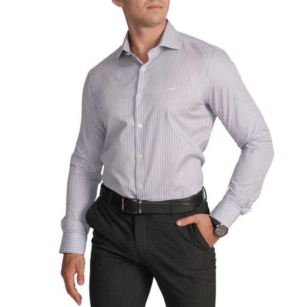 Formal Full Sleeve Slim Fit Stripe Shirt- Heirloom Lilac