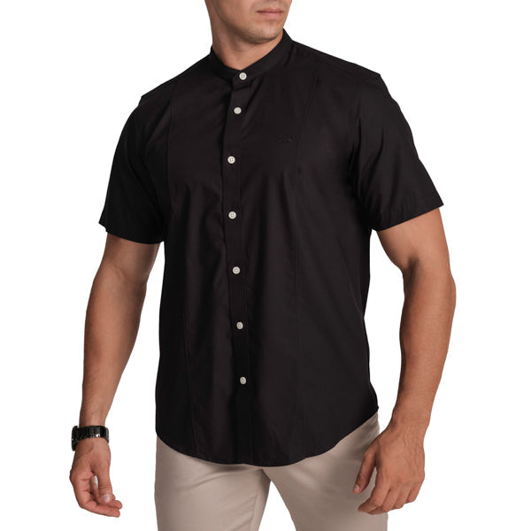 Semi-Casual Half Sleeve Sport Fit Shirt with Mandarin Collar-Blue Depths