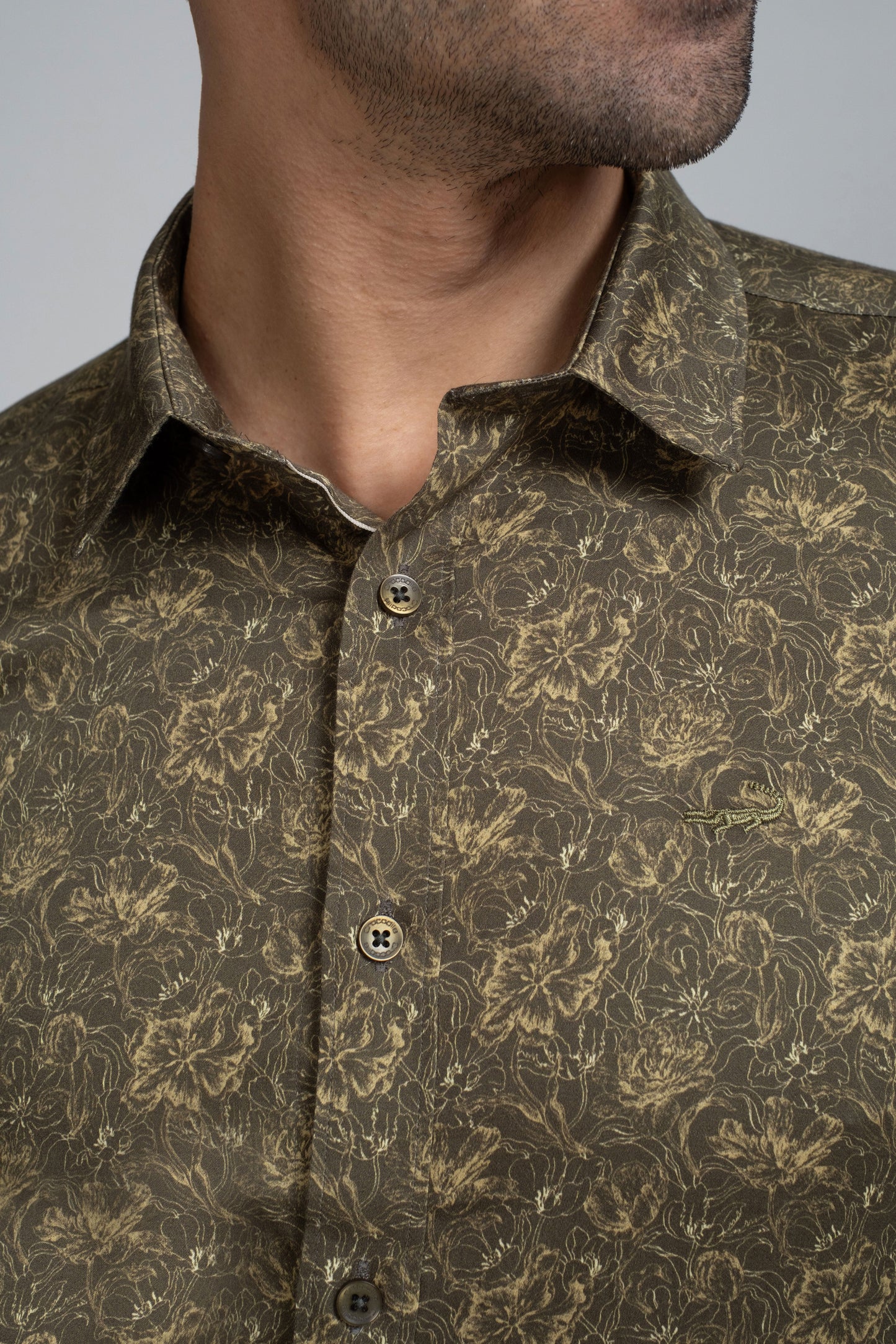 Crocodile Mens Slim Fit Evening Fs Shirt Green - Treetop