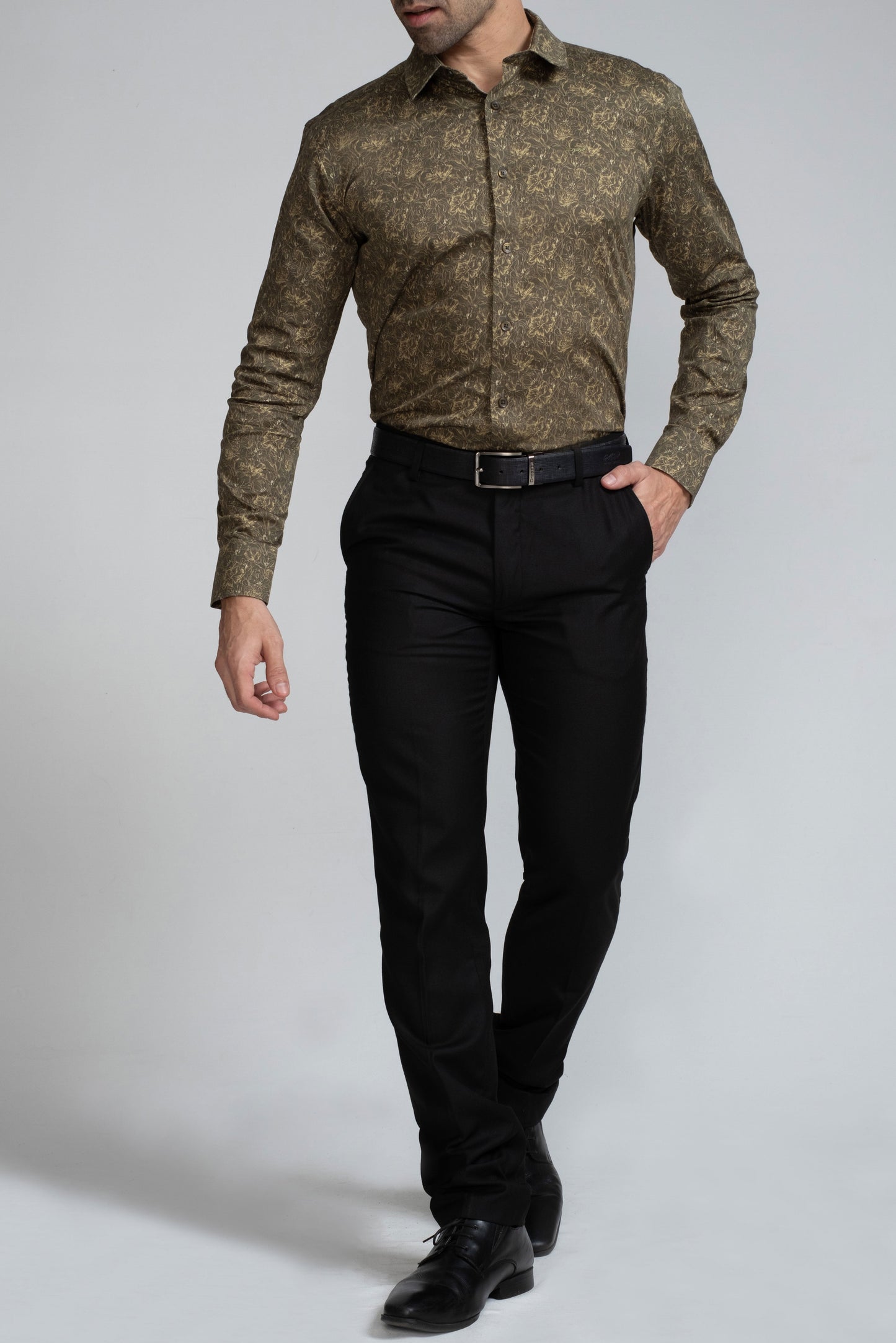 Crocodile Mens Slim Fit Evening Fs Shirt Green - Treetop