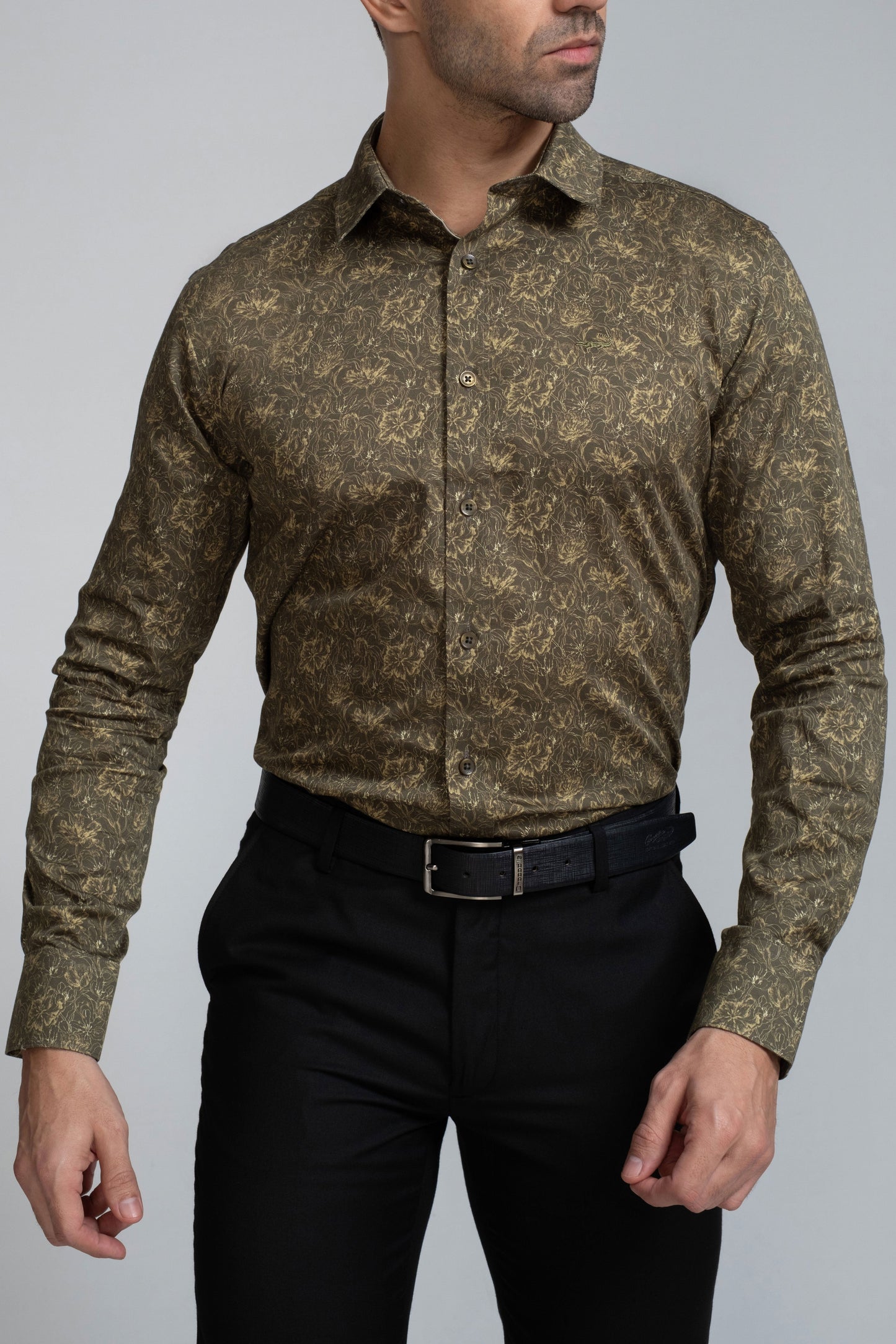Crocodile Mens Slim Fit Evening Fs Shirt Green - Treetop