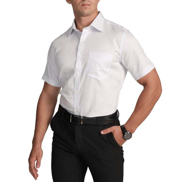 Slim Fit Short Sleeve Formal Shirt with American Placket-White