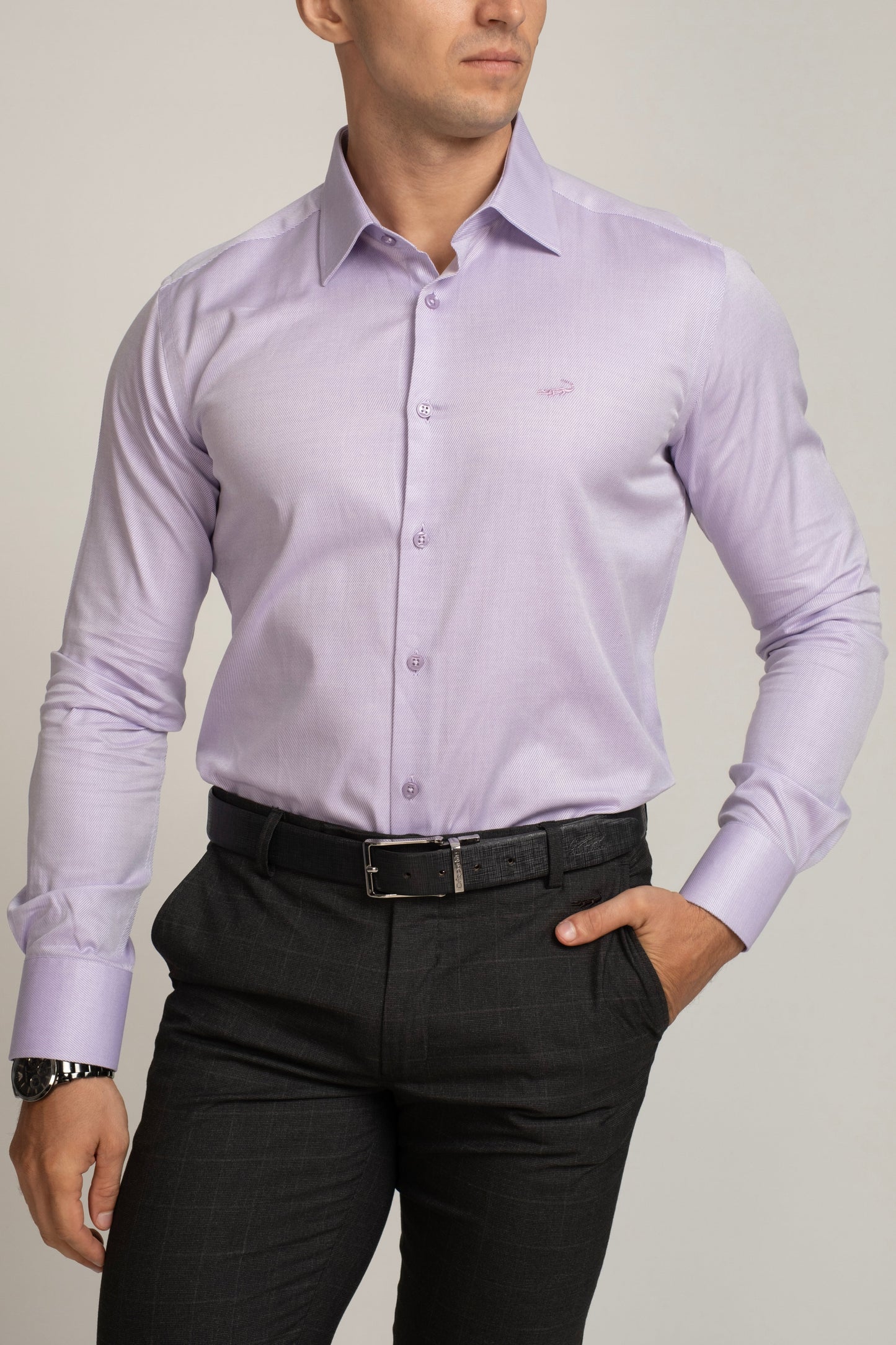 Crocodile Slim Fit Formal Seasonal Shirt Purple - Bougainvilla