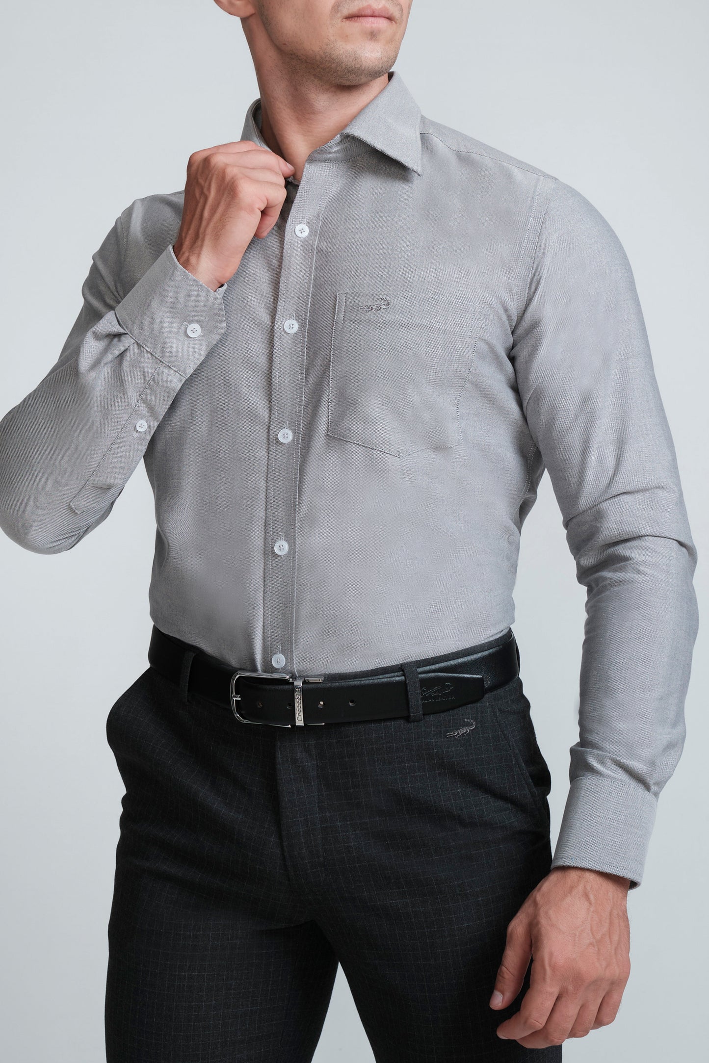 Crocodile Mens Slim Fit FS Formal Seasonal Shirt Cloud Burst