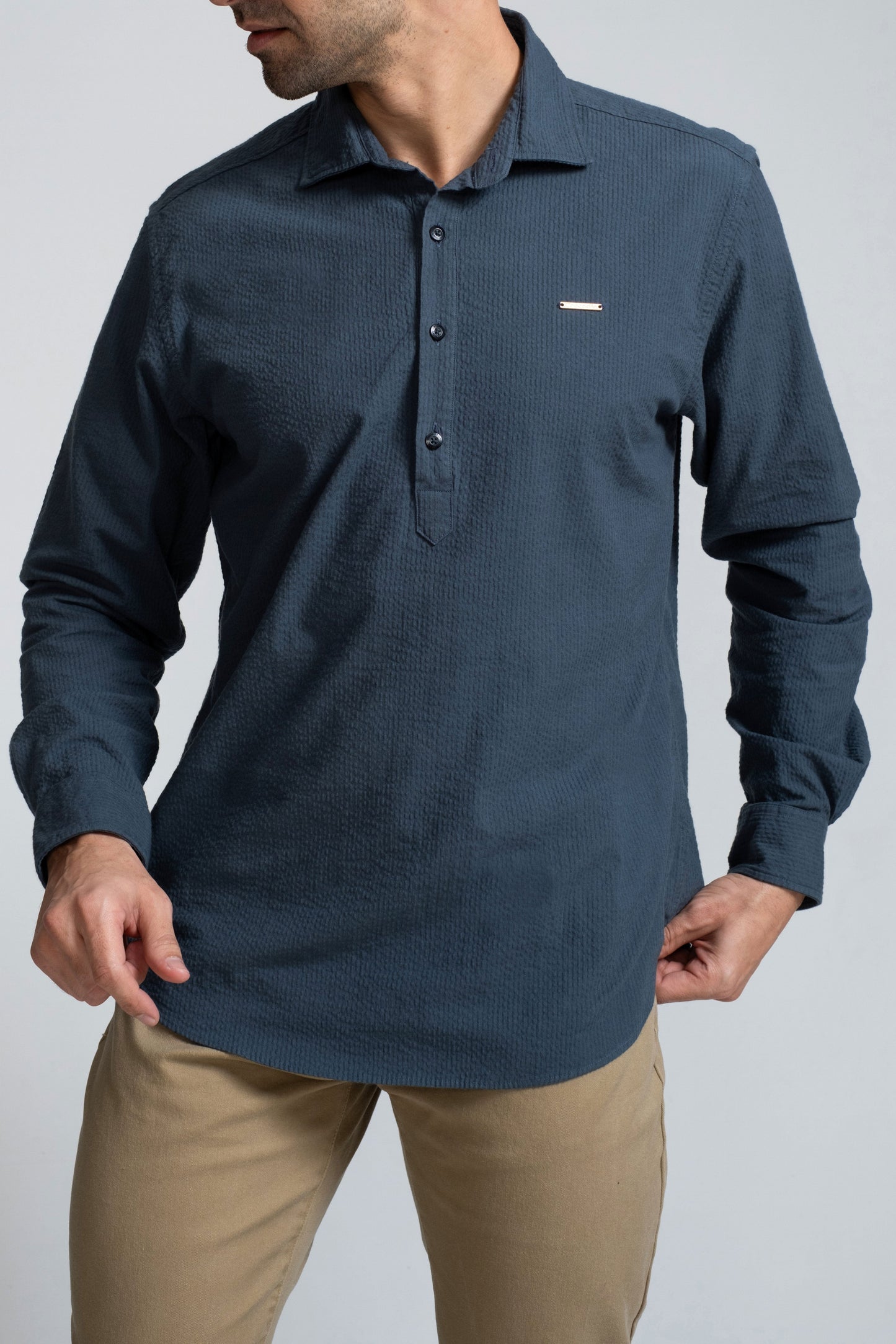 Crocodile Mens Sport Fit Semi Casual Fs Shirt Blue - Moroccan Blue
