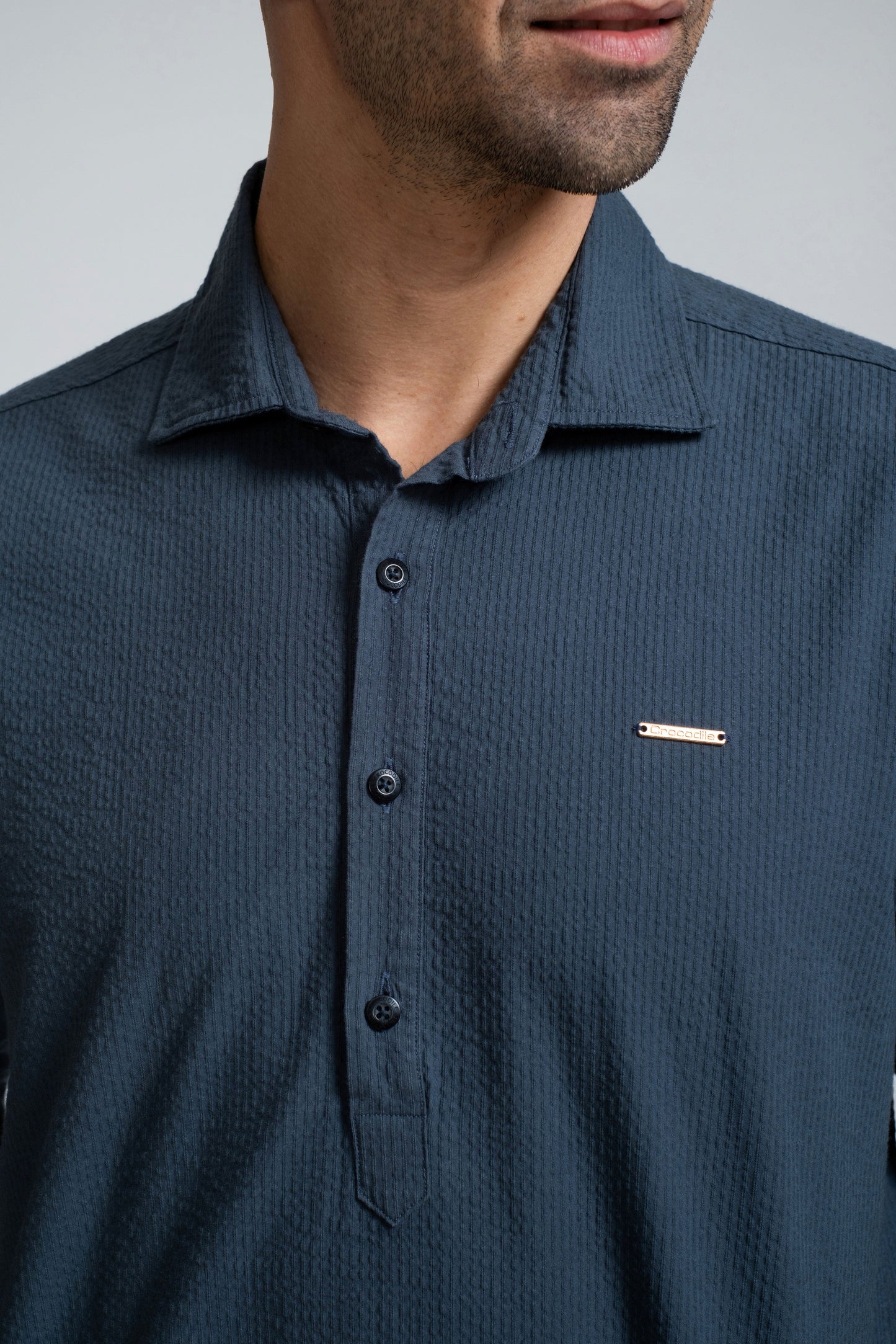 Crocodile Mens Sport Fit Semi Casual Fs Shirt Blue - Moroccan Blue