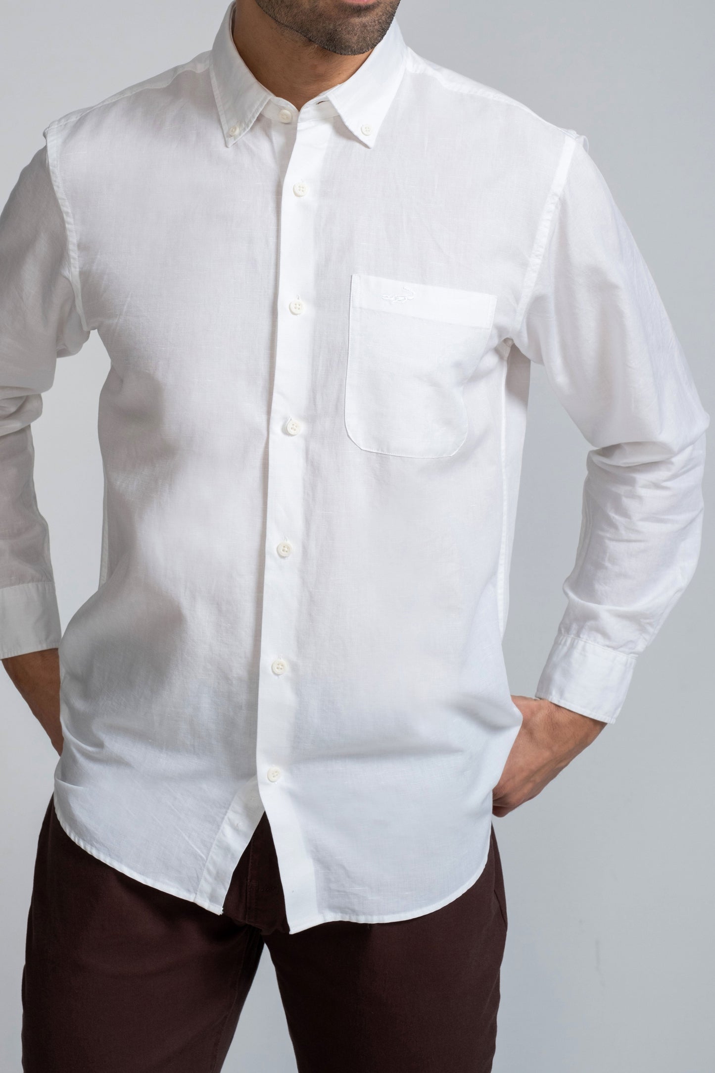 Crocodile Semi Casual Regular Fit Fs Shirt Egret