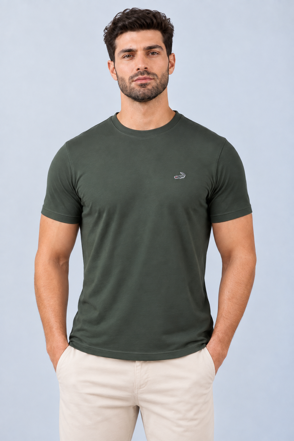 Crocodile Crew Neck Single Jersey Action Fit - Dark Grey