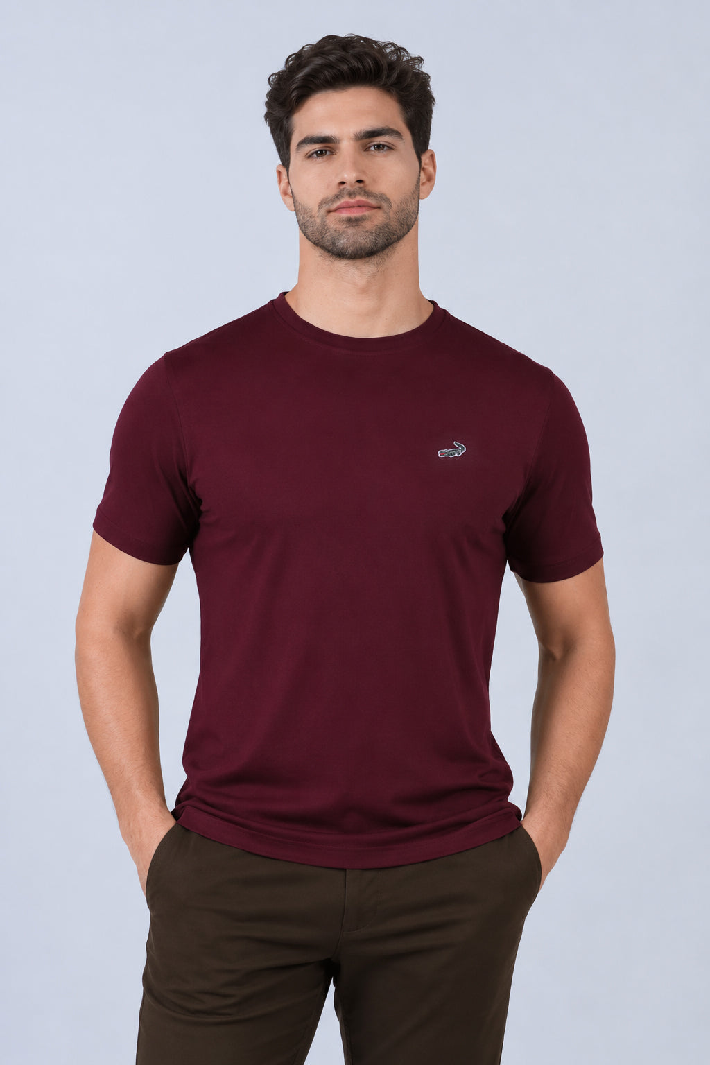 Crocodile Crew Neck  Action fit HS-Oxblood Red