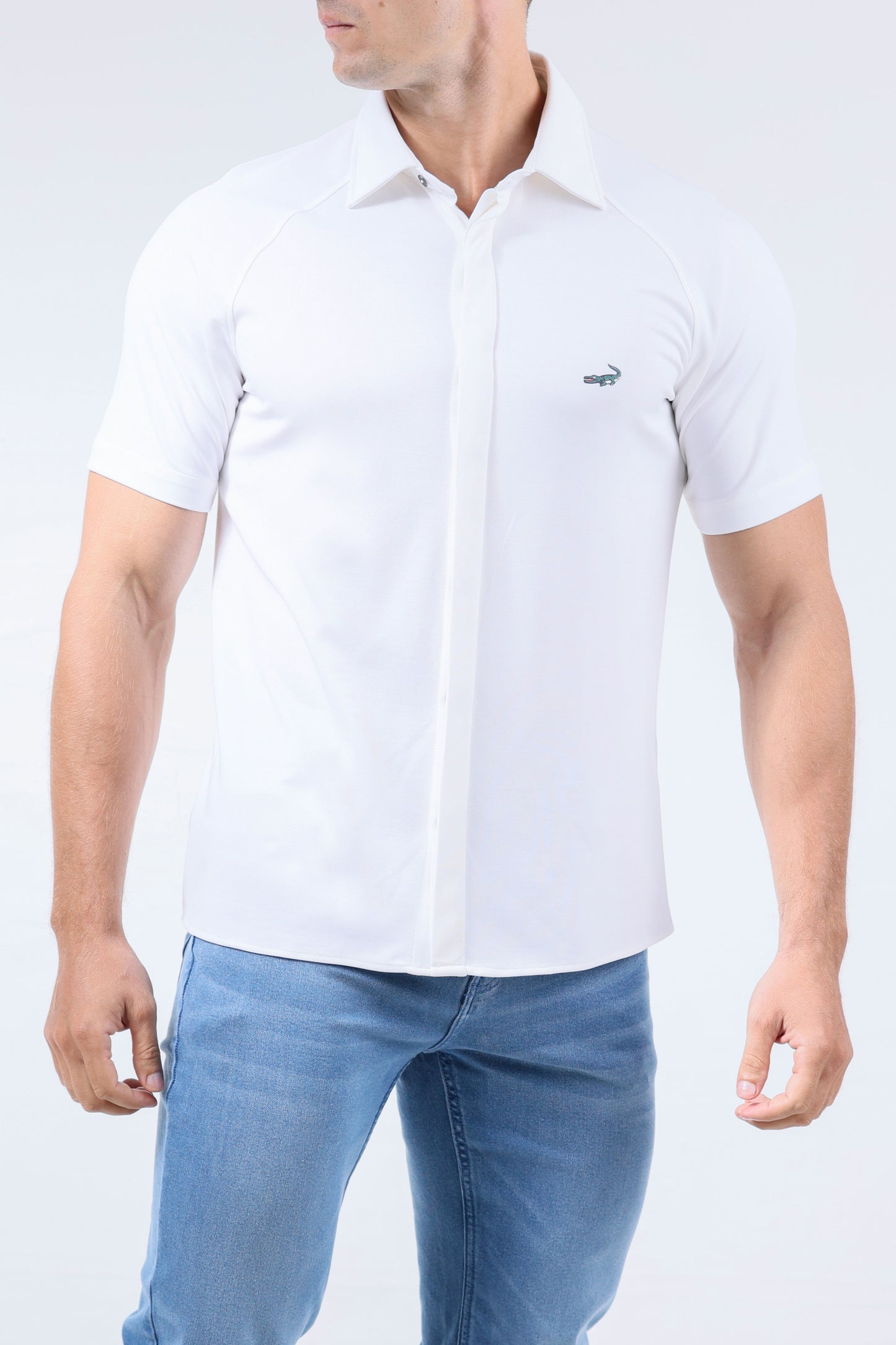 CROCODILE MEN SEMI CASUAL KNIT SLIM FIT SHIRT HS-White
