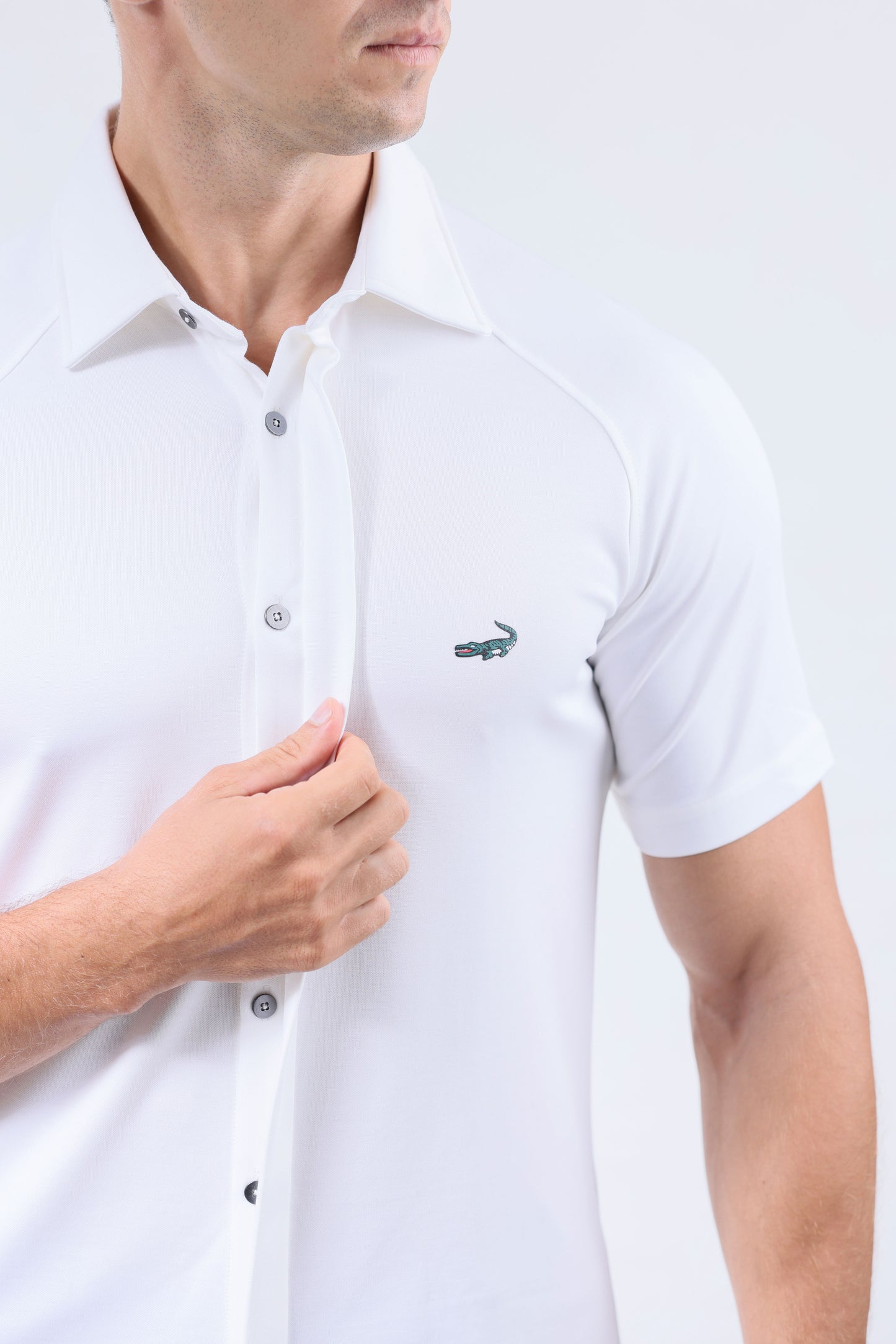 CROCODILE MEN SEMI CASUAL KNIT SLIM FIT SHIRT HS-White