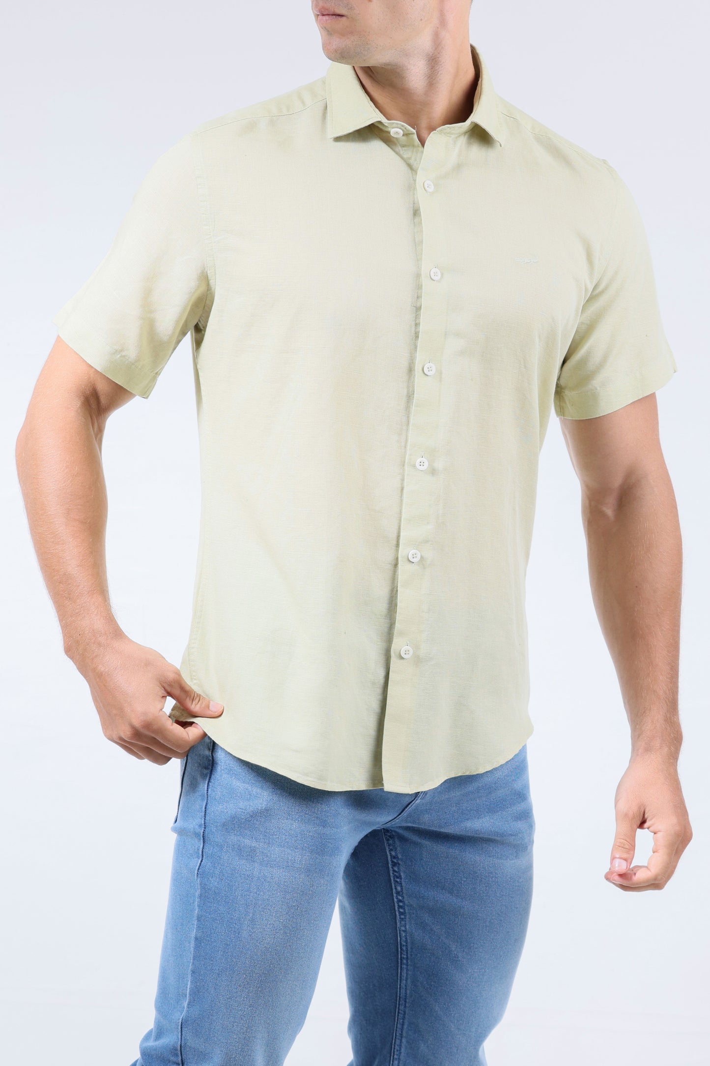 CROCODILE MEN LINEN SLIM FIT HS- GREEN WOODBINE