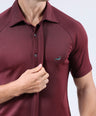 CROCODILE MEN SEMI CASUAL KNIT SLIM FIT SHIRT HS-OXBLOOD RED