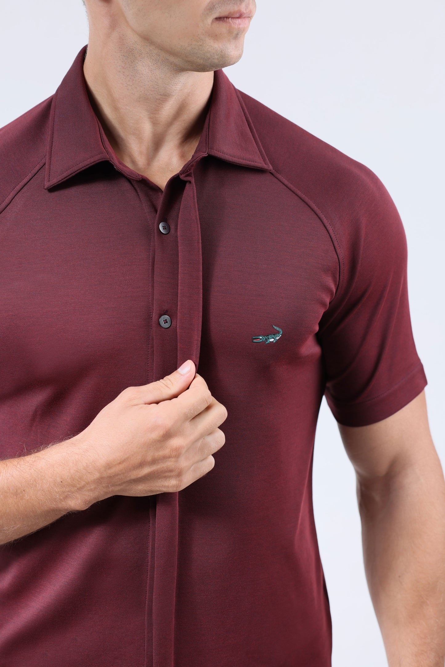 CROCODILE MEN SEMI CASUAL KNIT SLIM FIT SHIRT HS-OXBLOOD RED