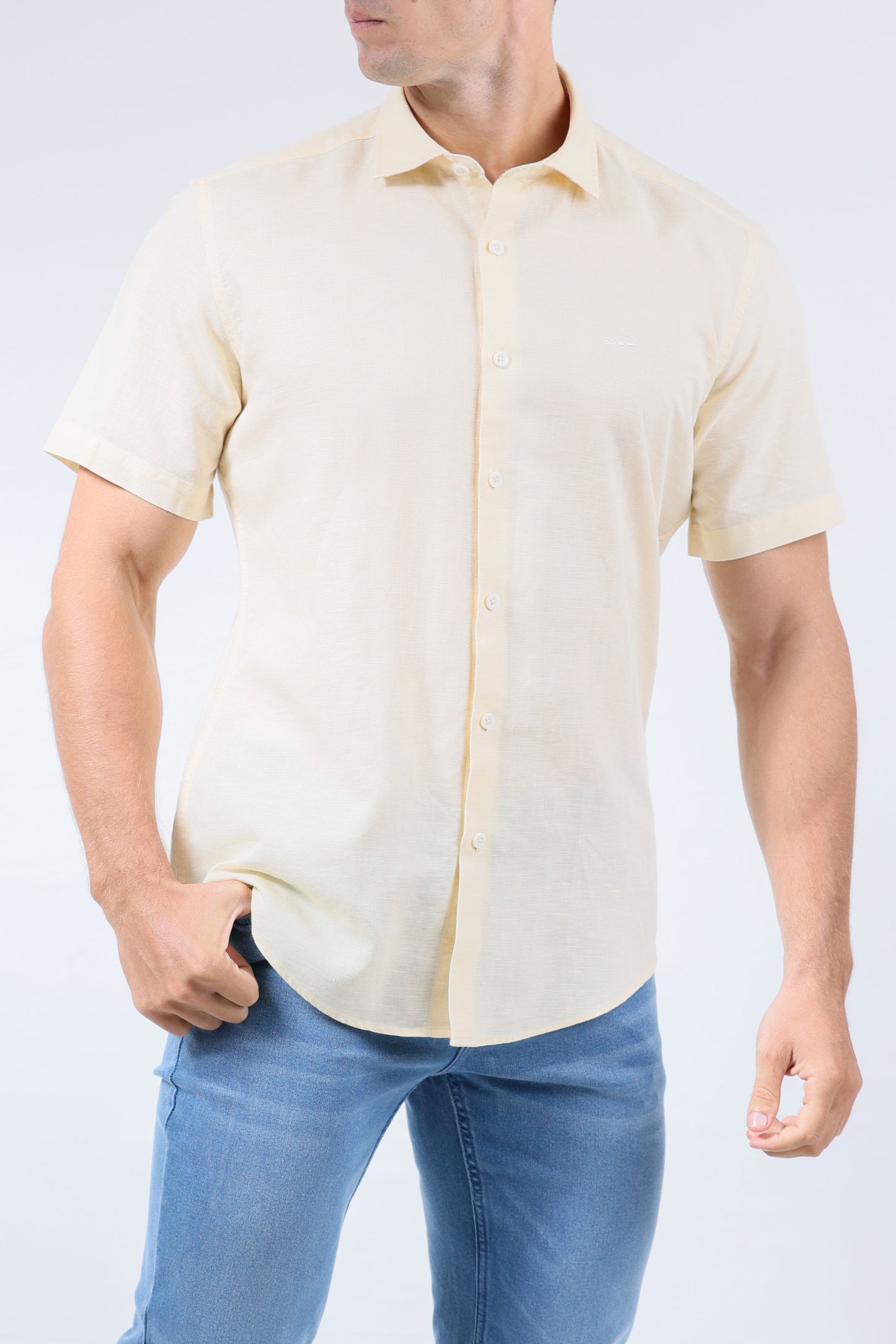 CROCODILE MEN LINEN SLIM FIT HS- BROWN SAFARI