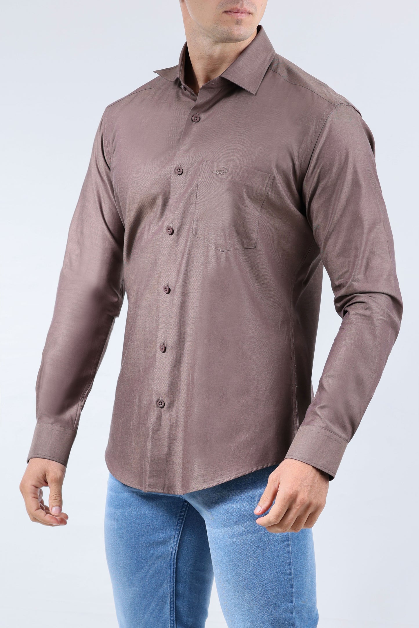 CROCODILE MEN SEMI FORMAL SLIM FIT FS SHIRT-SEAL BROWN