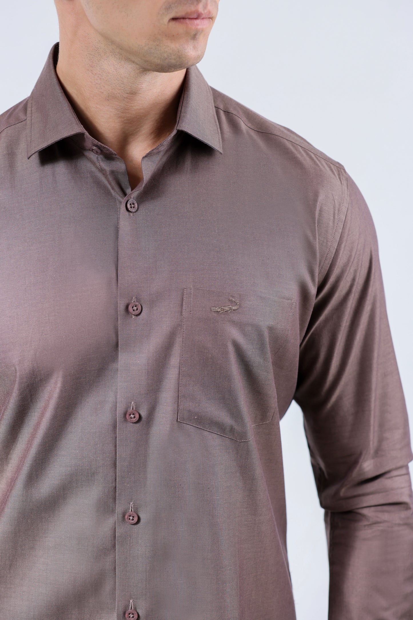 CROCODILE MEN SEMI FORMAL SLIM FIT FS SHIRT-SEAL BROWN