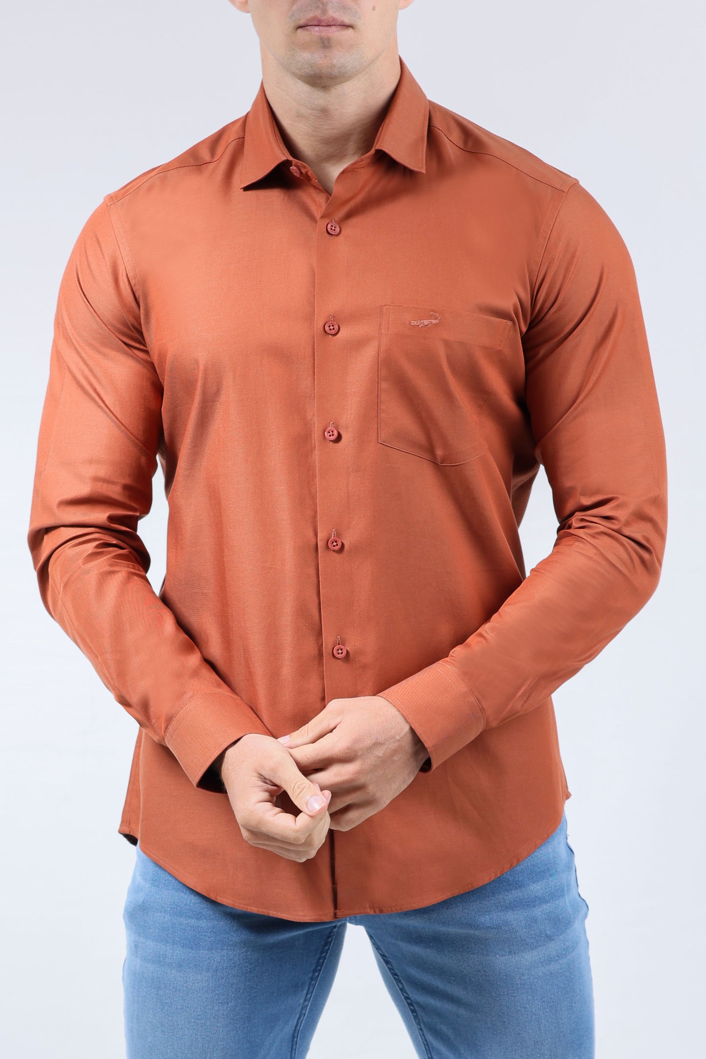 CROCODILE MEN SEMI FORMAL SLIM FIT FS SHIRT-CHOCOLATE