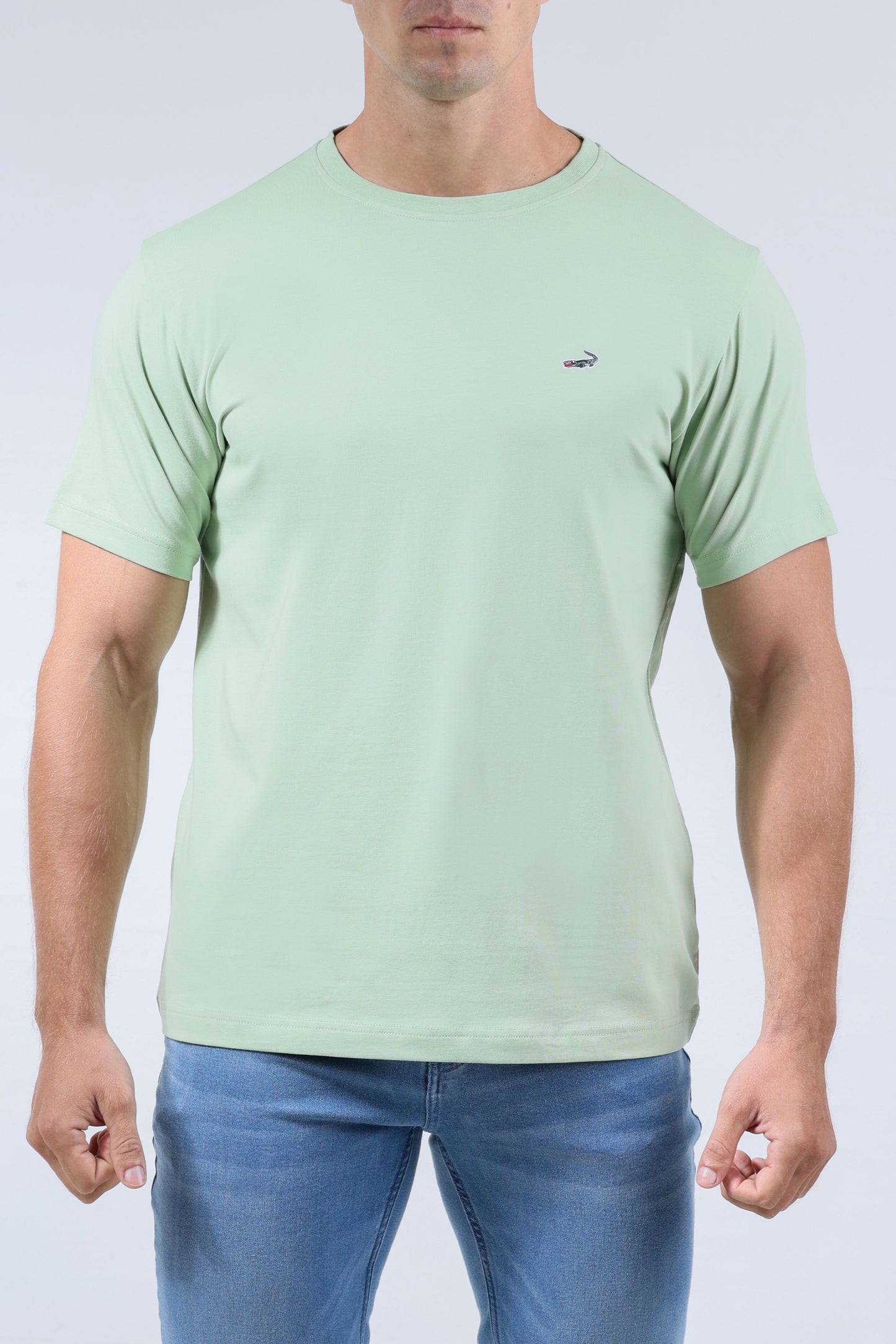 CROCODILE CREW NECK  ACTION FIT HS T SHIRT-GREEN MEADOW