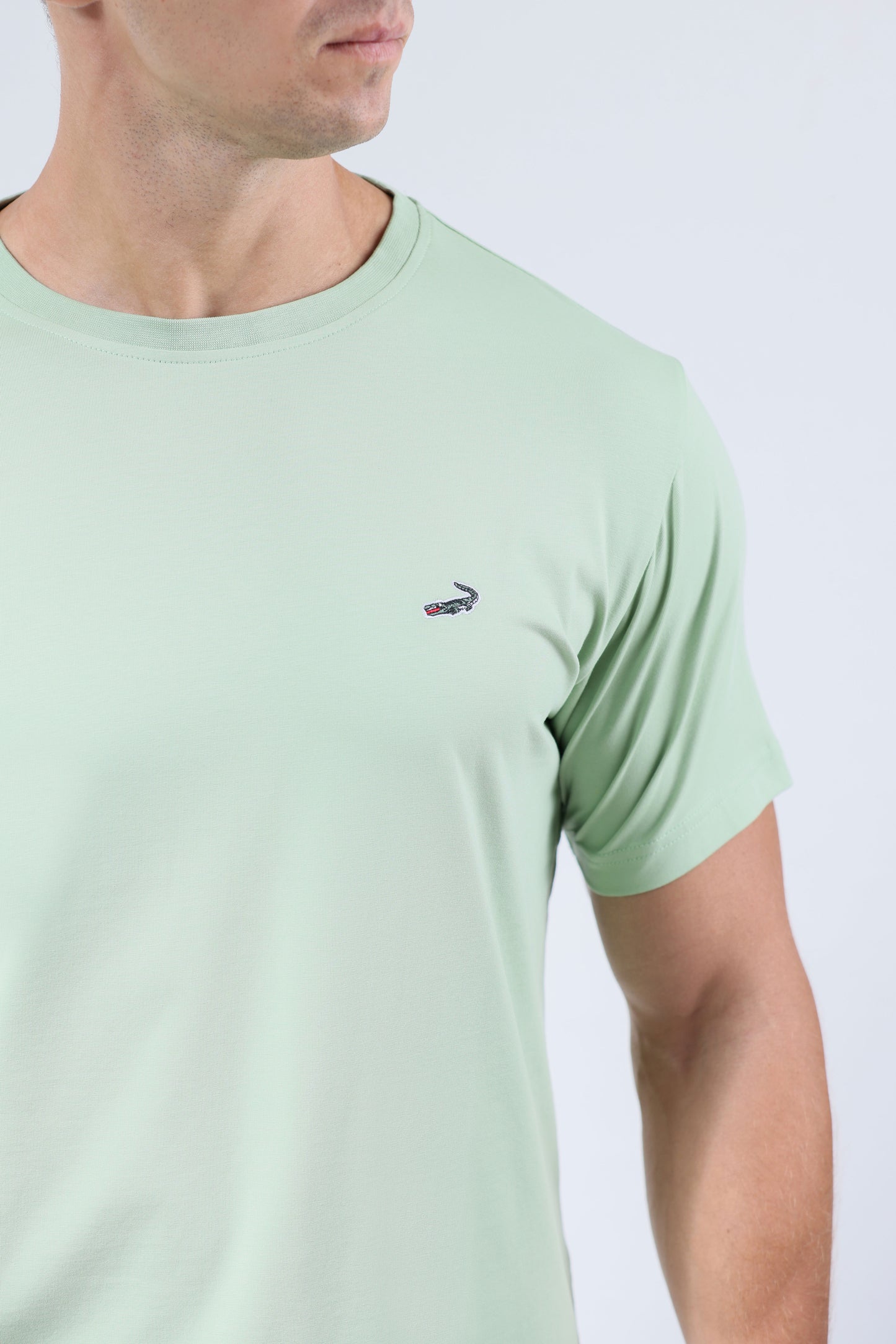 CROCODILE CREW NECK  ACTION FIT HS T SHIRT-GREEN MEADOW