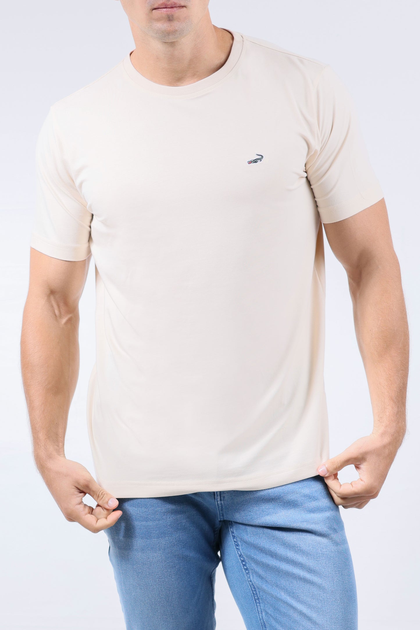 CROCODILE CREW NECK  ACTION FIT HS T SHIRT-ANTIQE WHITE