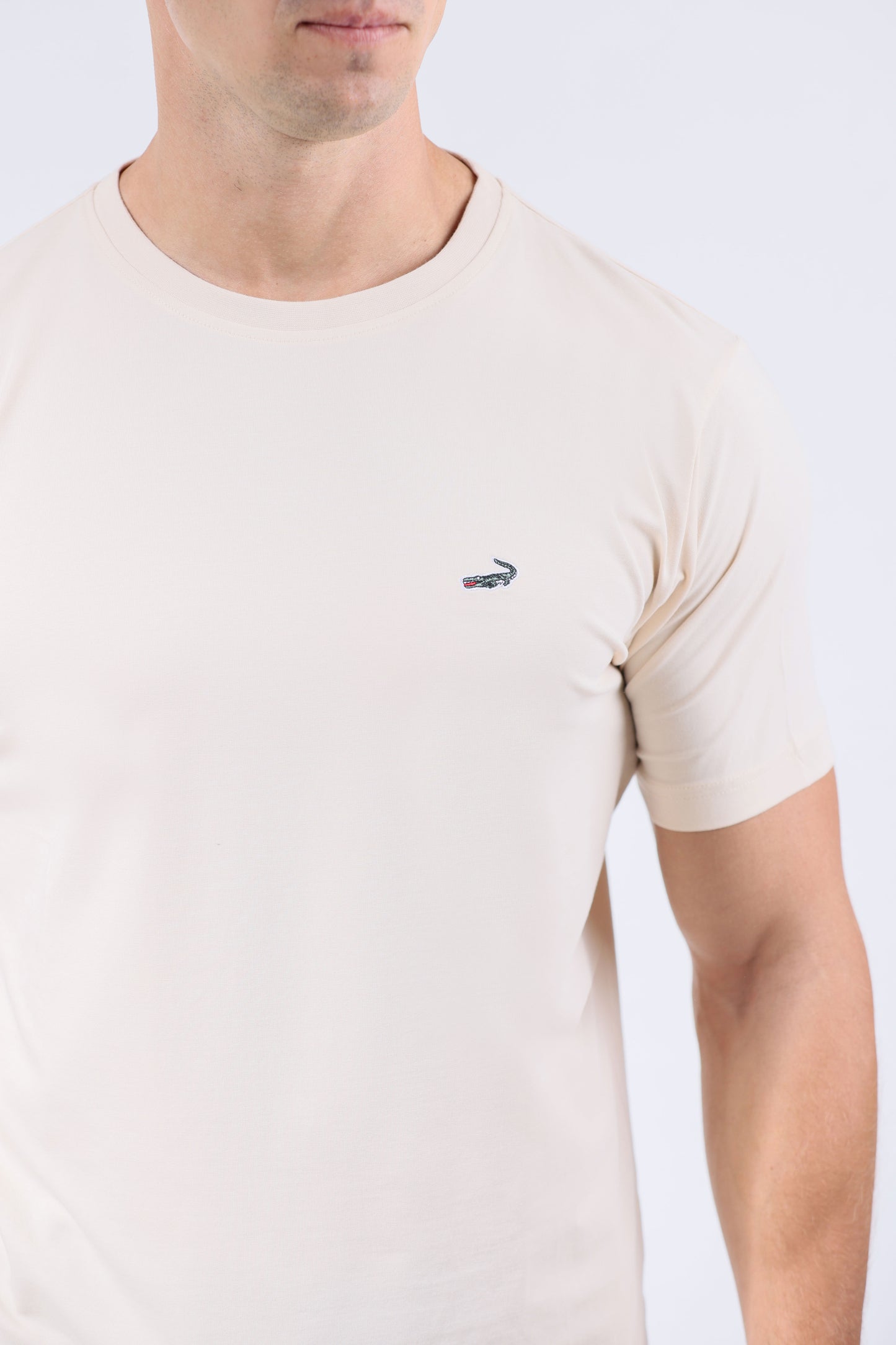 CROCODILE CREW NECK  ACTION FIT HS T SHIRT-ANTIQE WHITE